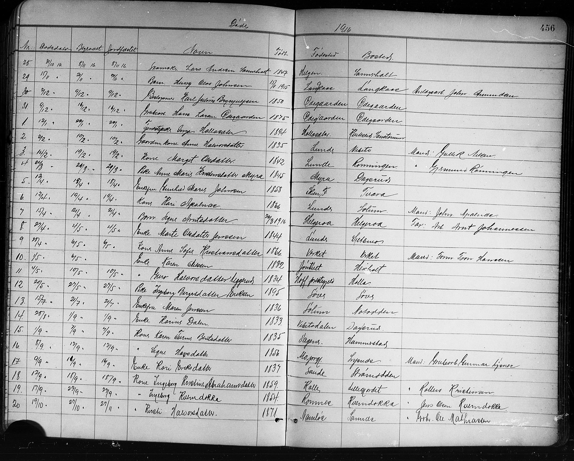 Holla kirkebøker, AV/SAKO-A-272/G/Ga/L0005: Parish register (copy) no. I 5, 1891-1917, p. 456