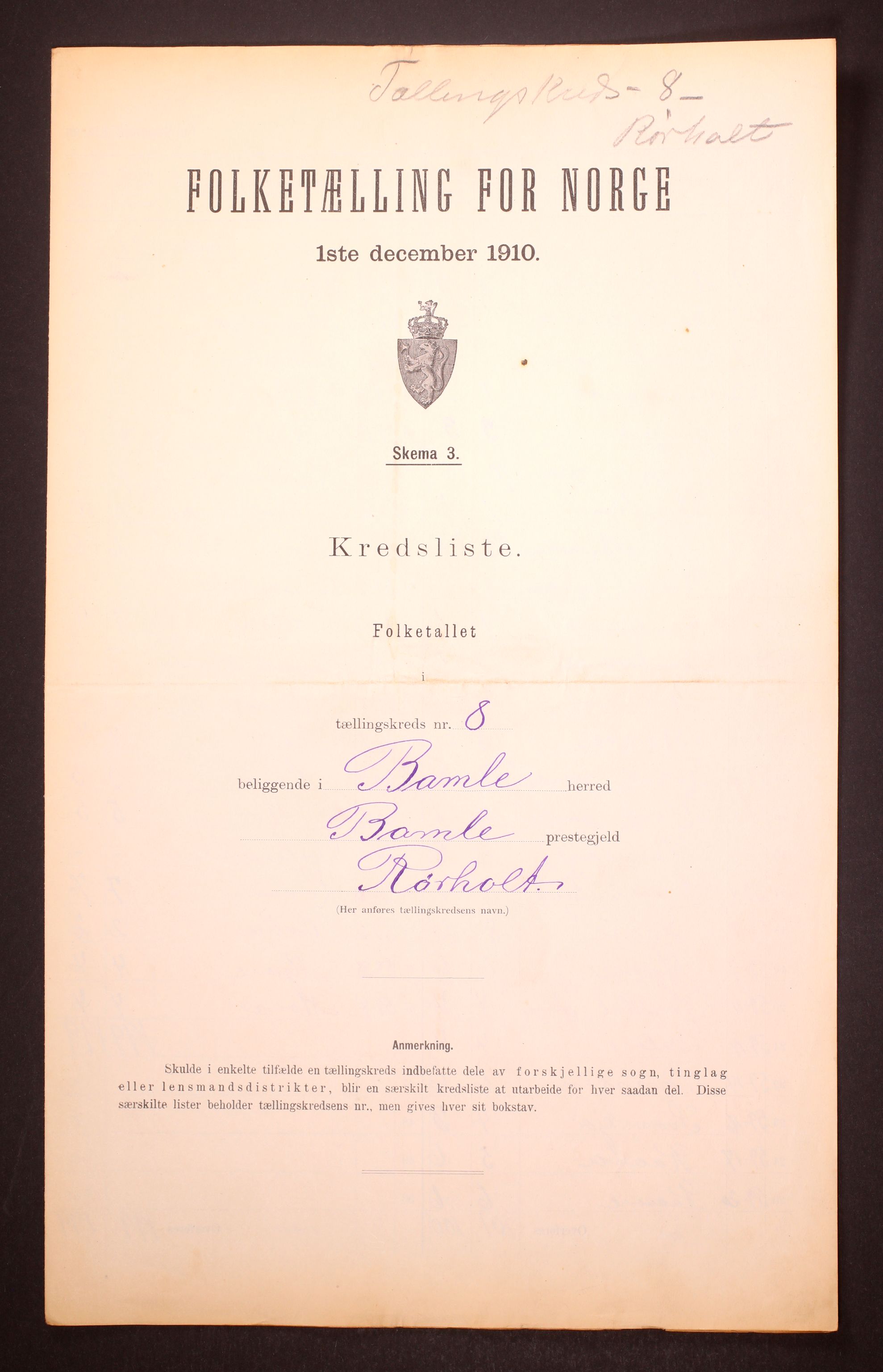 RA, 1910 census for Bamble, 1910, p. 28