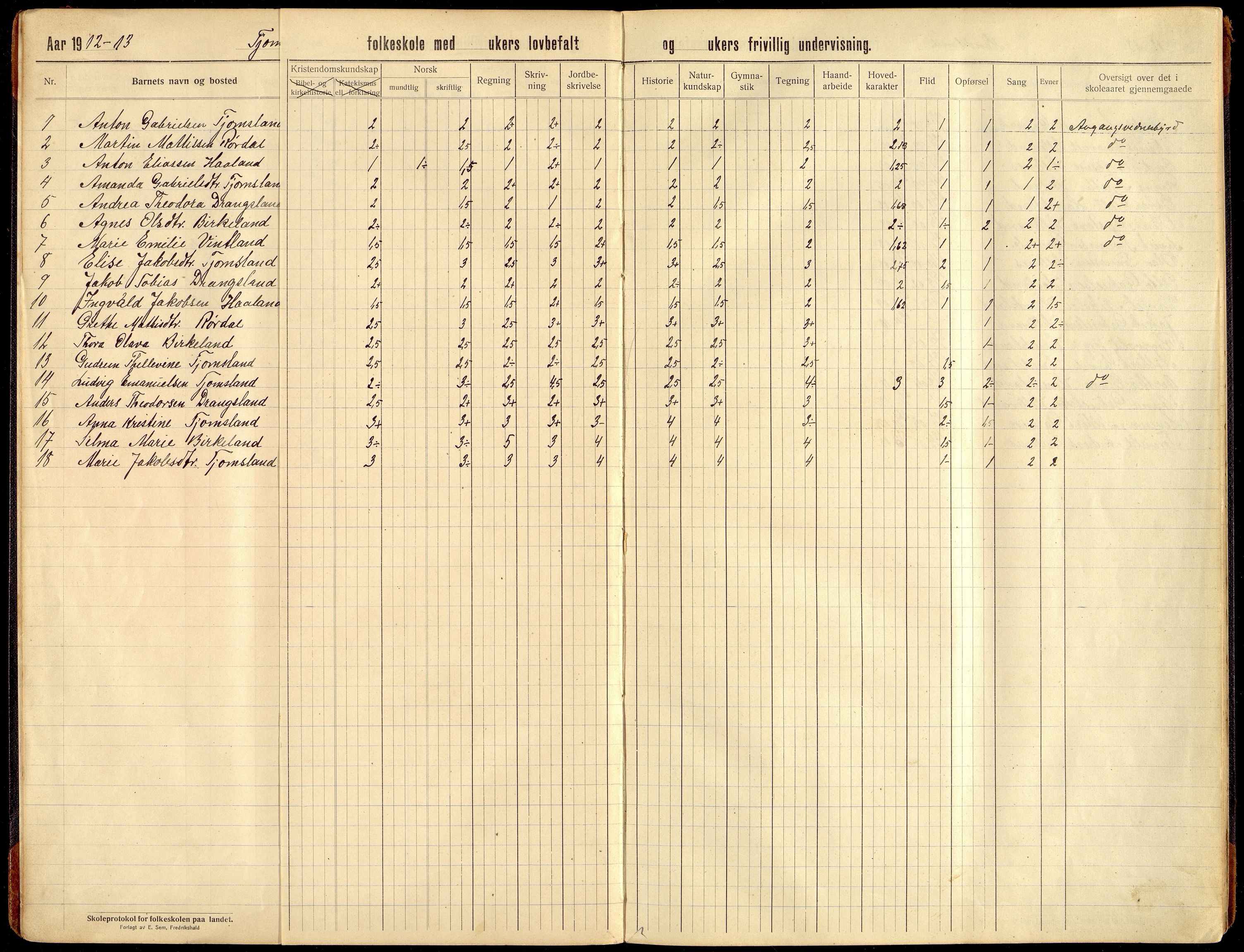 Lyngdal kommune - Tjomsland Skolekrets, ARKSOR/1032LG553/H/L0004: Skoleprotokoll (d), 1912-1922