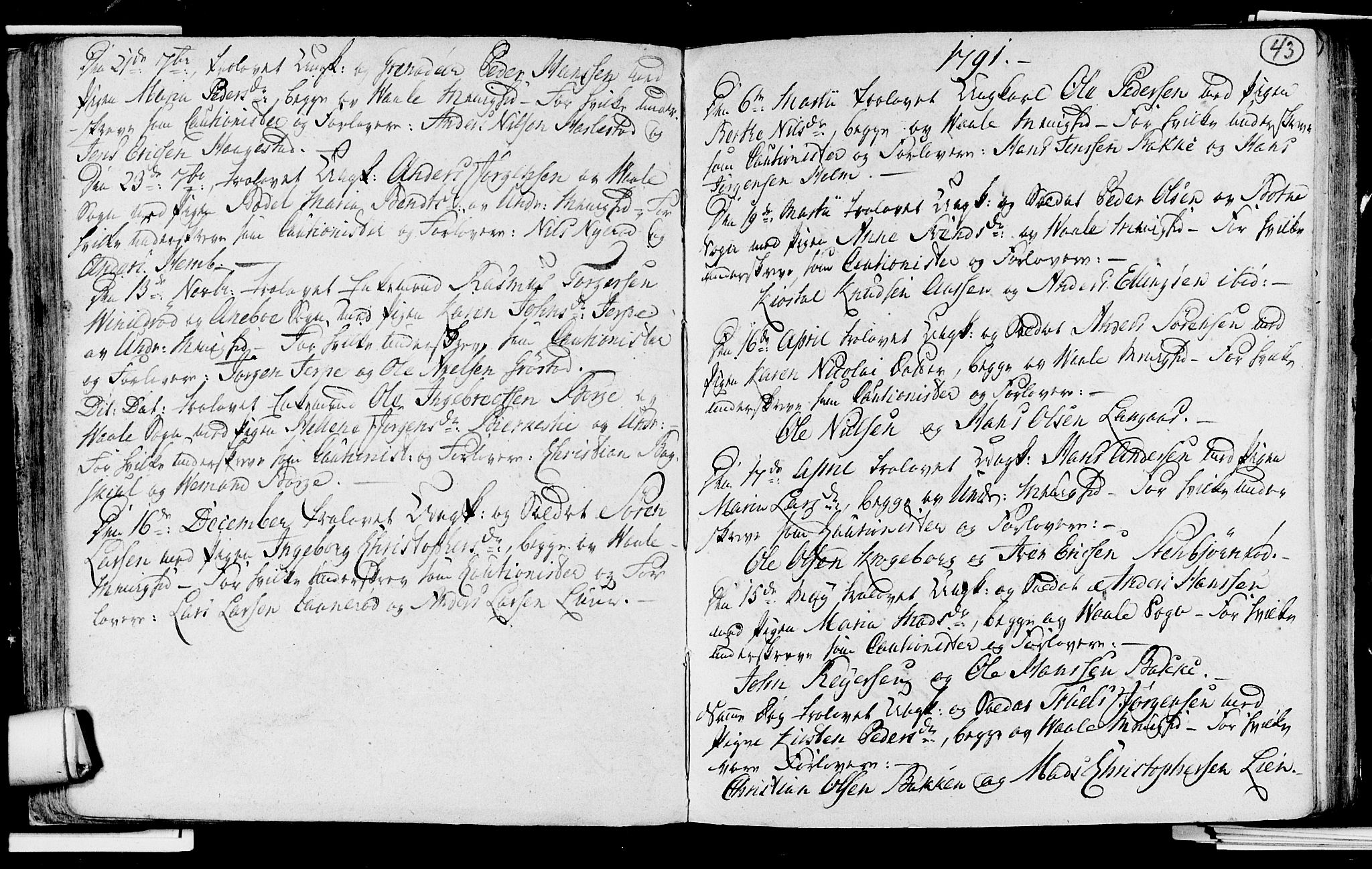 Våle kirkebøker, SAKO/A-334/H/Hb/L0002: Best man's statements no. 2, 1756-1799, p. 43