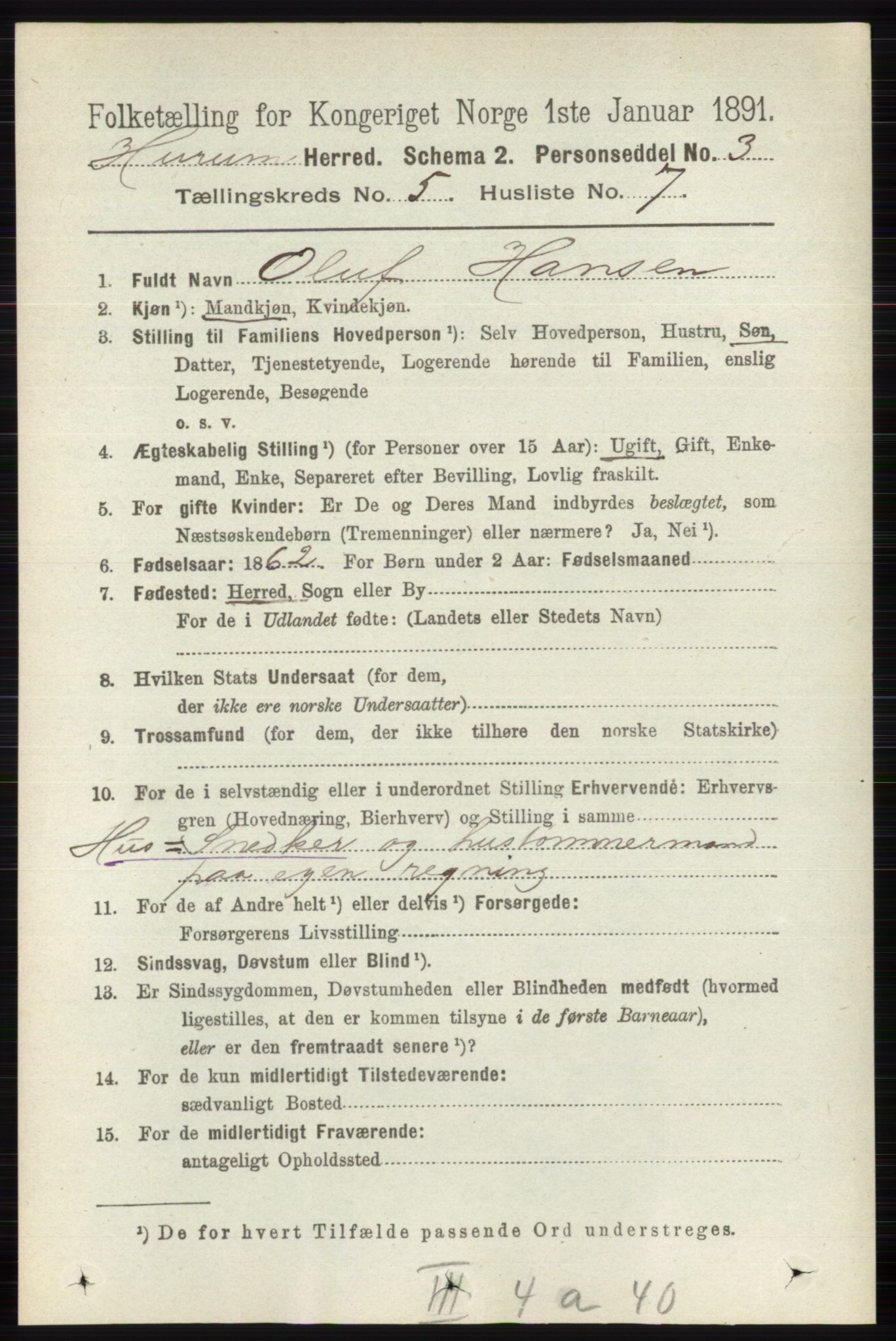 RA, 1891 census for 0628 Hurum, 1891, p. 1433