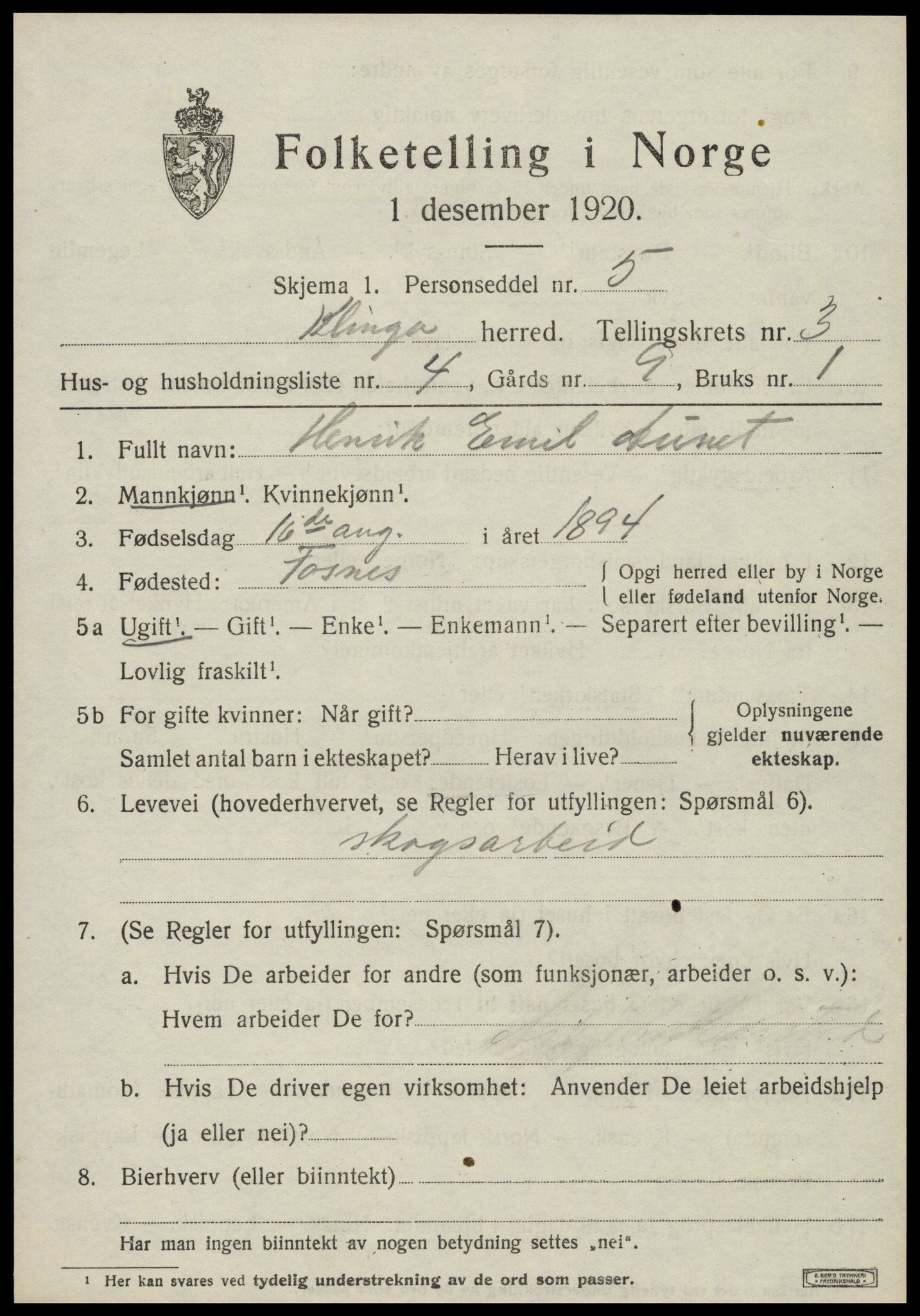 SAT, 1920 census for Klinga, 1920, p. 2117