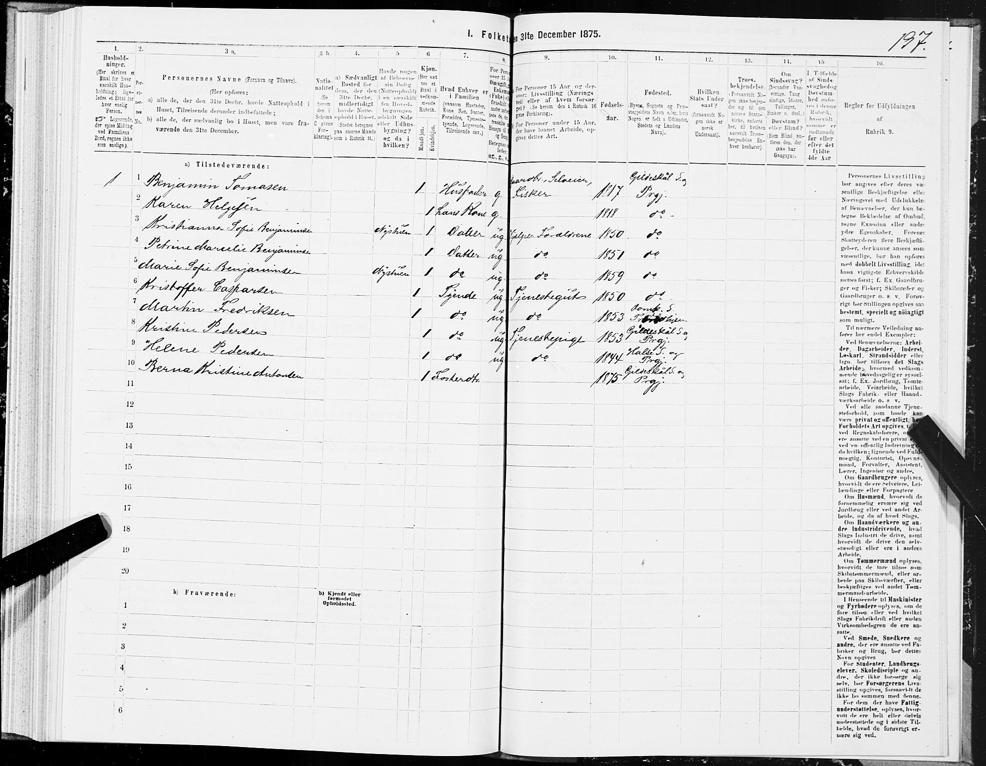 SAT, 1875 census for 1838P Gildeskål, 1875, p. 3197