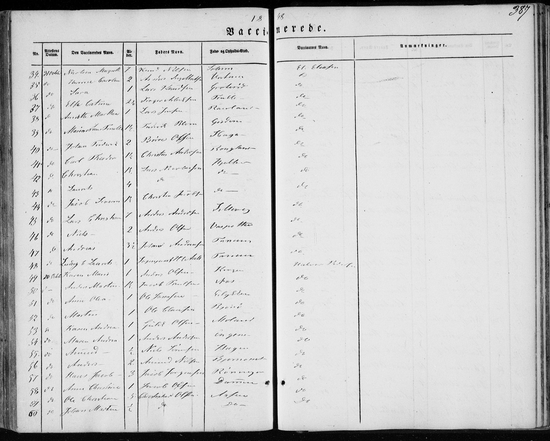 Brunlanes kirkebøker, AV/SAKO-A-342/F/Fa/L0004: Parish register (official) no. I 4, 1846-1862, p. 387