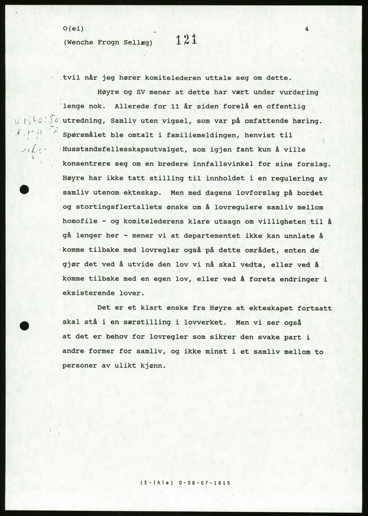 Det Norske Forbundet av 1948/Landsforeningen for Lesbisk og Homofil Frigjøring, AV/RA-PA-1216/D/Da/L0001: Partnerskapsloven, 1990-1993, p. 315