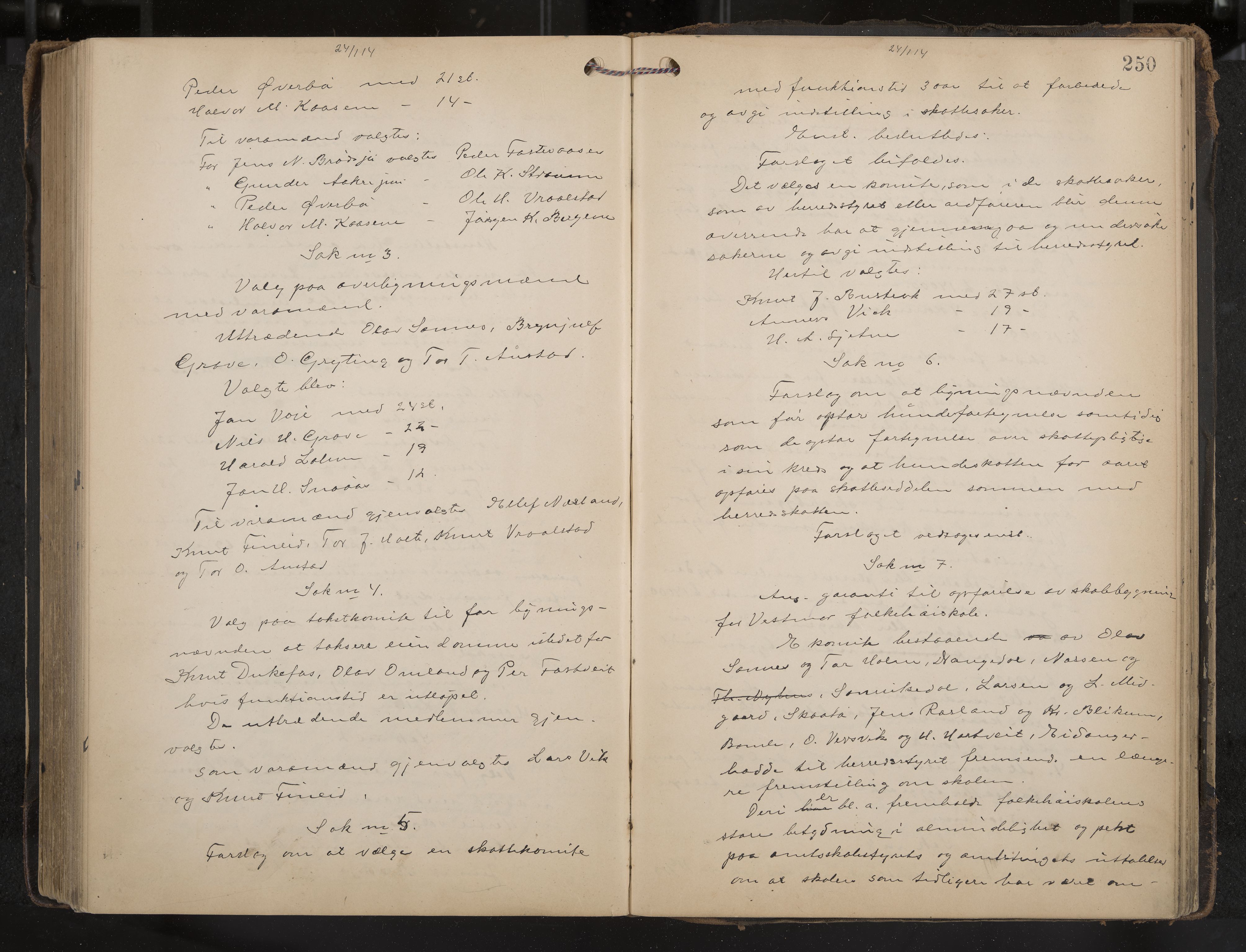 Drangedal formannskap og sentraladministrasjon, IKAK/0817021/A/L0004: Møtebok, 1907-1914, p. 250