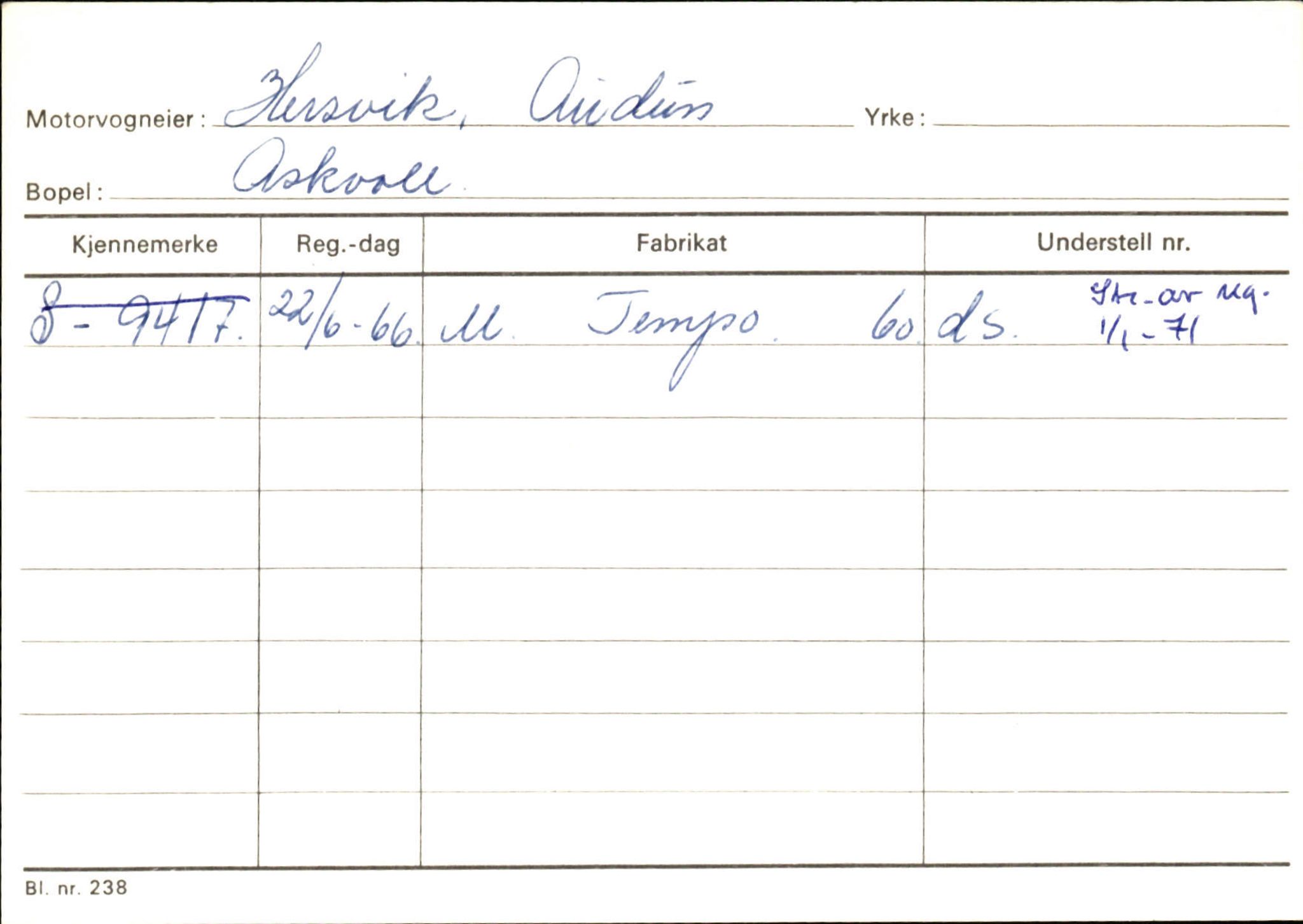 Statens vegvesen, Sogn og Fjordane vegkontor, AV/SAB-A-5301/4/F/L0132: Eigarregister Askvoll A-Å. Balestrand A-Å, 1945-1975, p. 560