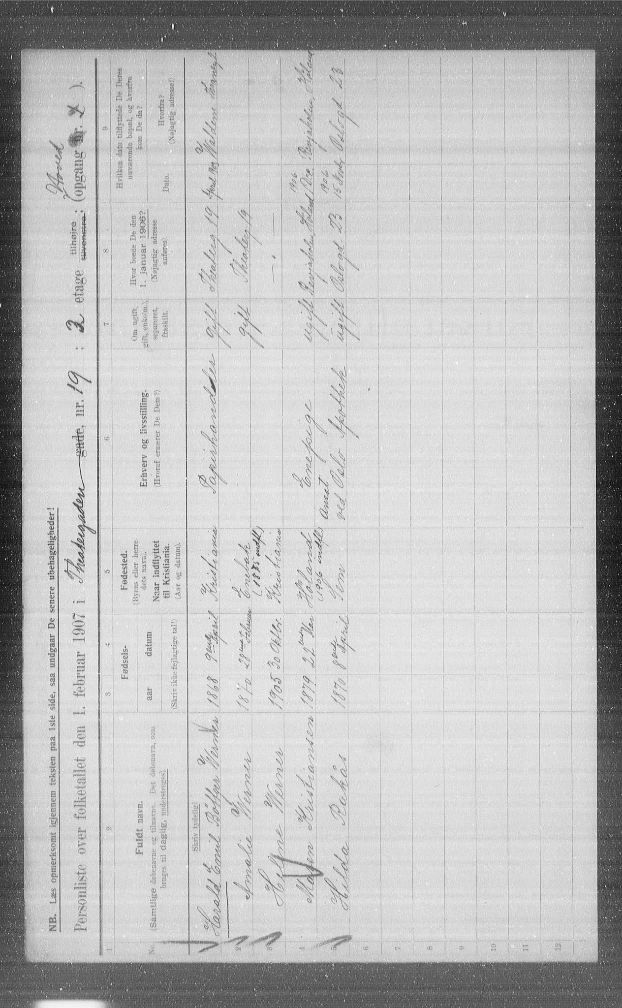 OBA, Municipal Census 1907 for Kristiania, 1907, p. 54599