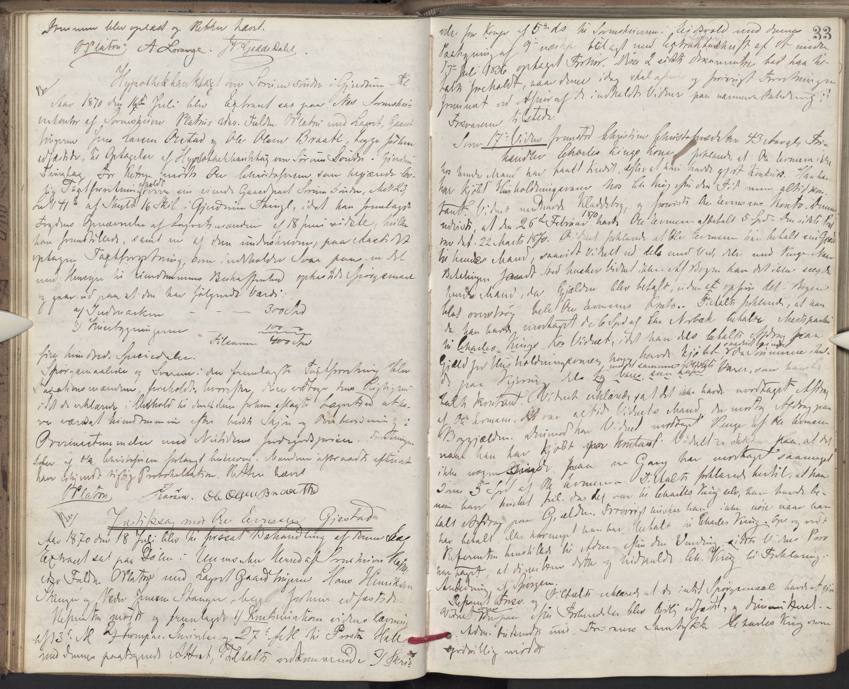 Nes tingrett, AV/SAO-A-10548/F/Fc/Fcb/L0007: Ekstrarettsprotokoll "Q", 1870-1874, p. 32b-33a