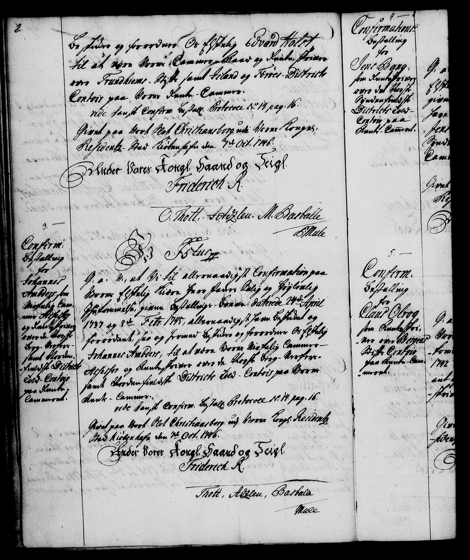 Rentekammeret, Kammerkanselliet, RA/EA-3111/G/Gg/Ggg/L0002: Norsk konfirmasjonsbestallingsprotokoll med register (merket RK 53.32), 1746-1748, p. 2