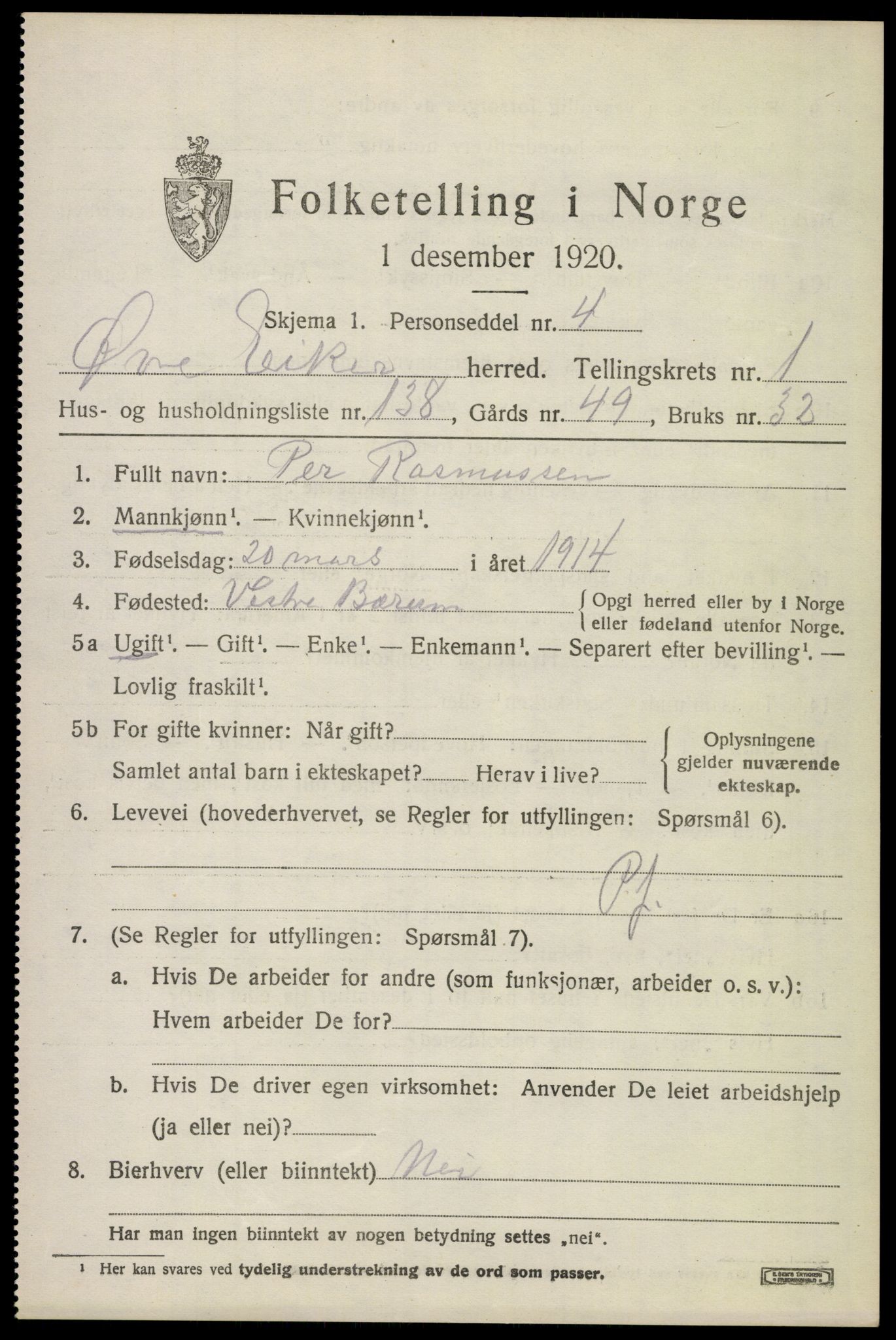 SAKO, 1920 census for Øvre Eiker, 1920, p. 5580