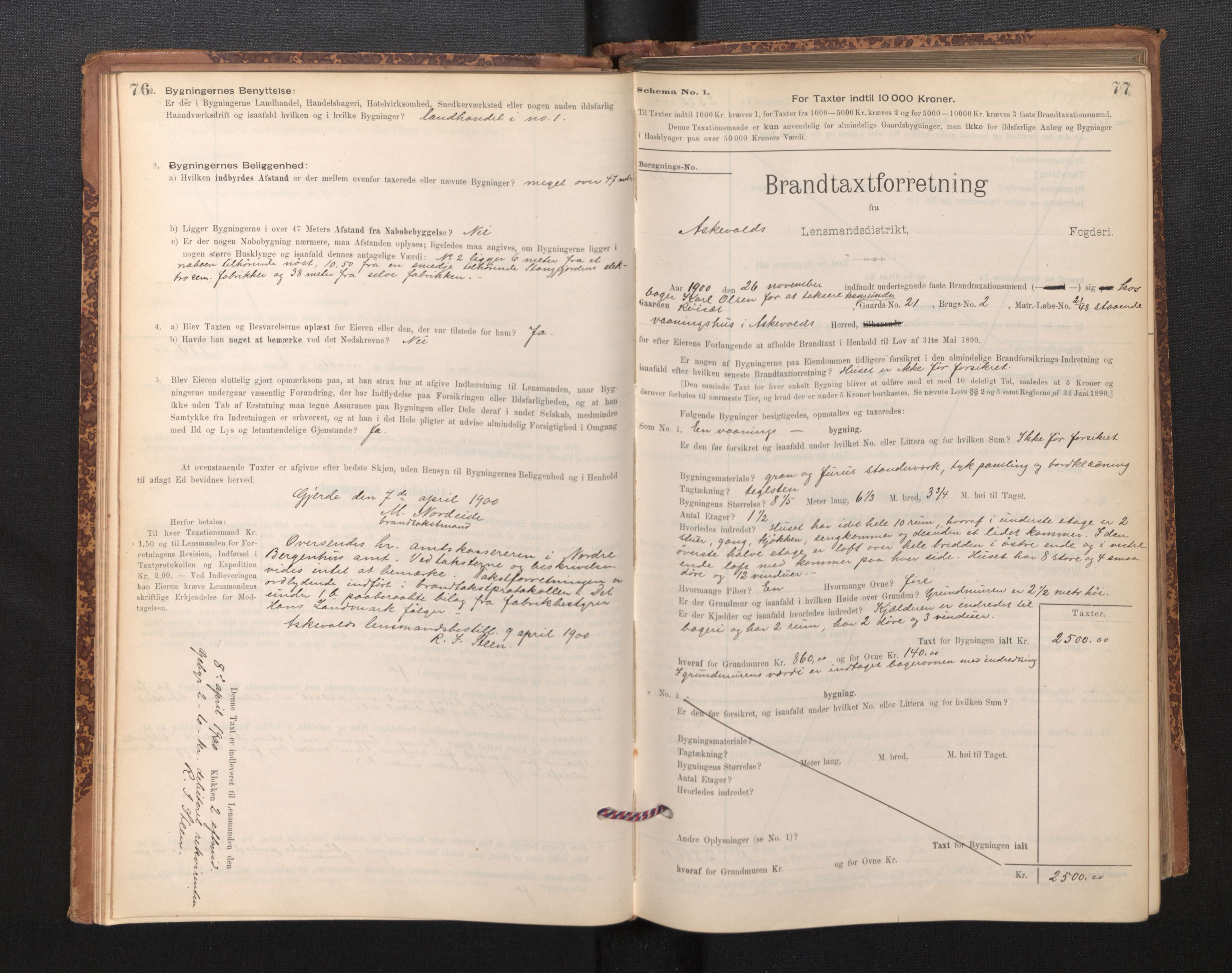 Lensmannen i Askvoll, SAB/A-26301/0012/L0004: Branntakstprotokoll, skjematakst og liste over branntakstmenn, 1895-1932, p. 76-77