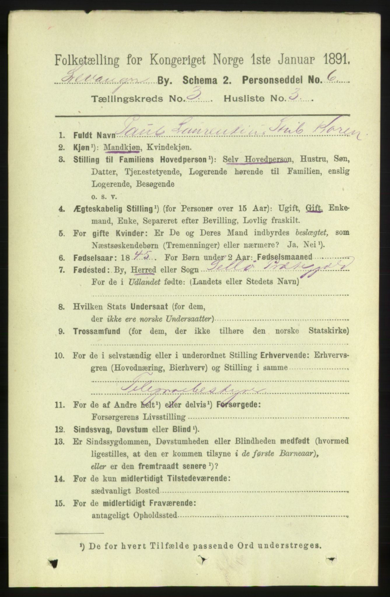 RA, 1891 census for 1701 Levanger, 1891, p. 970