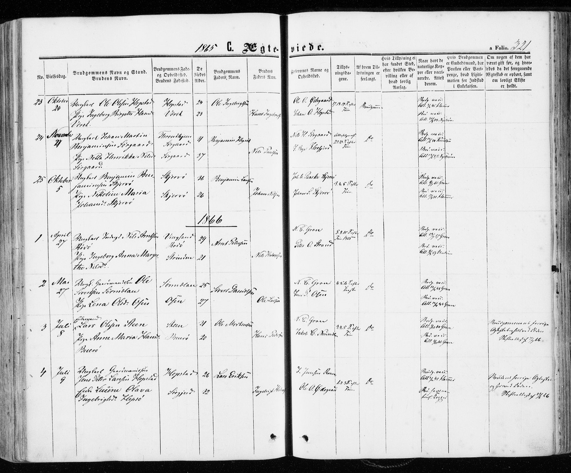 Ministerialprotokoller, klokkerbøker og fødselsregistre - Sør-Trøndelag, SAT/A-1456/657/L0705: Parish register (official) no. 657A06, 1858-1867, p. 321