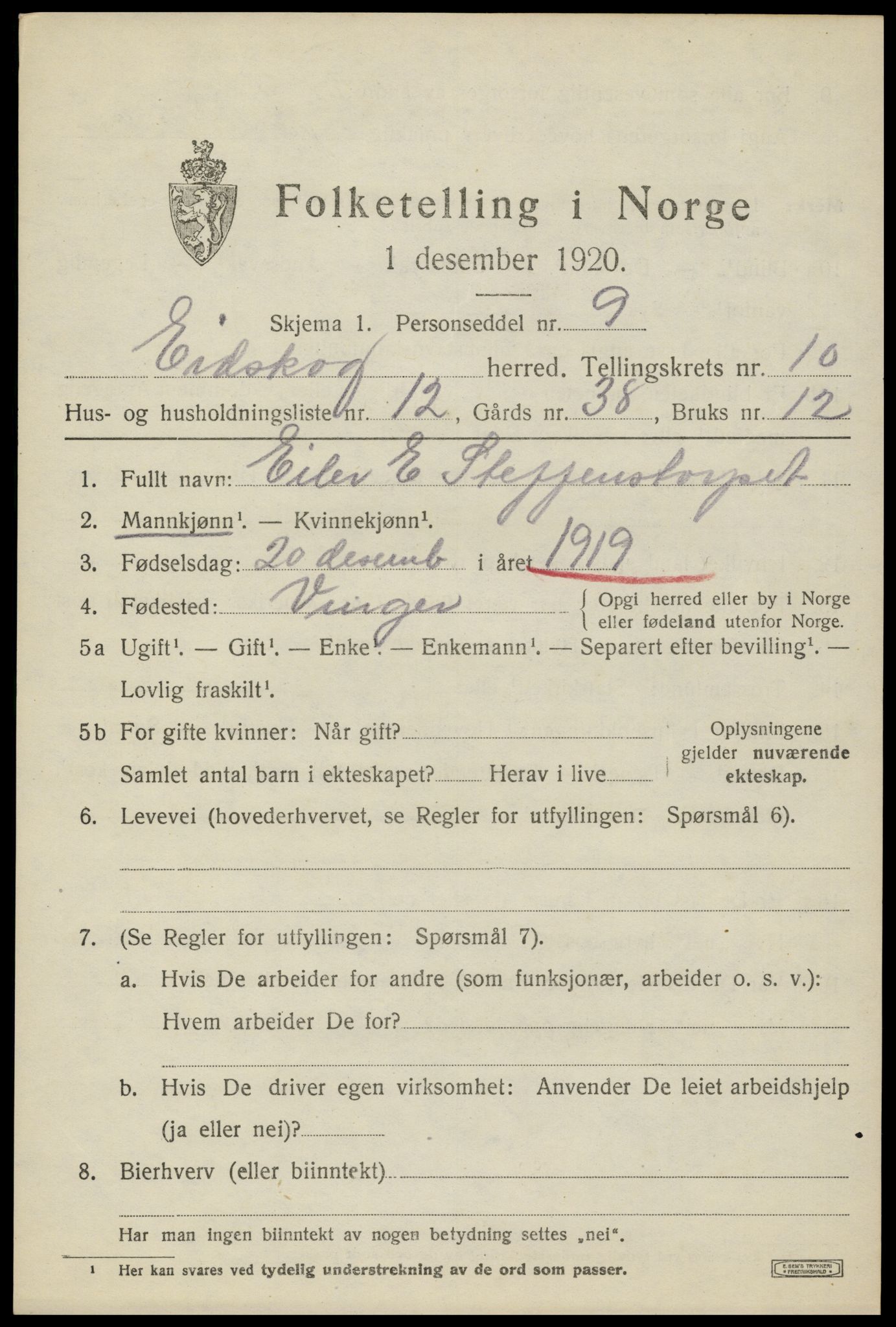 SAH, 1920 census for Eidskog, 1920, p. 11277