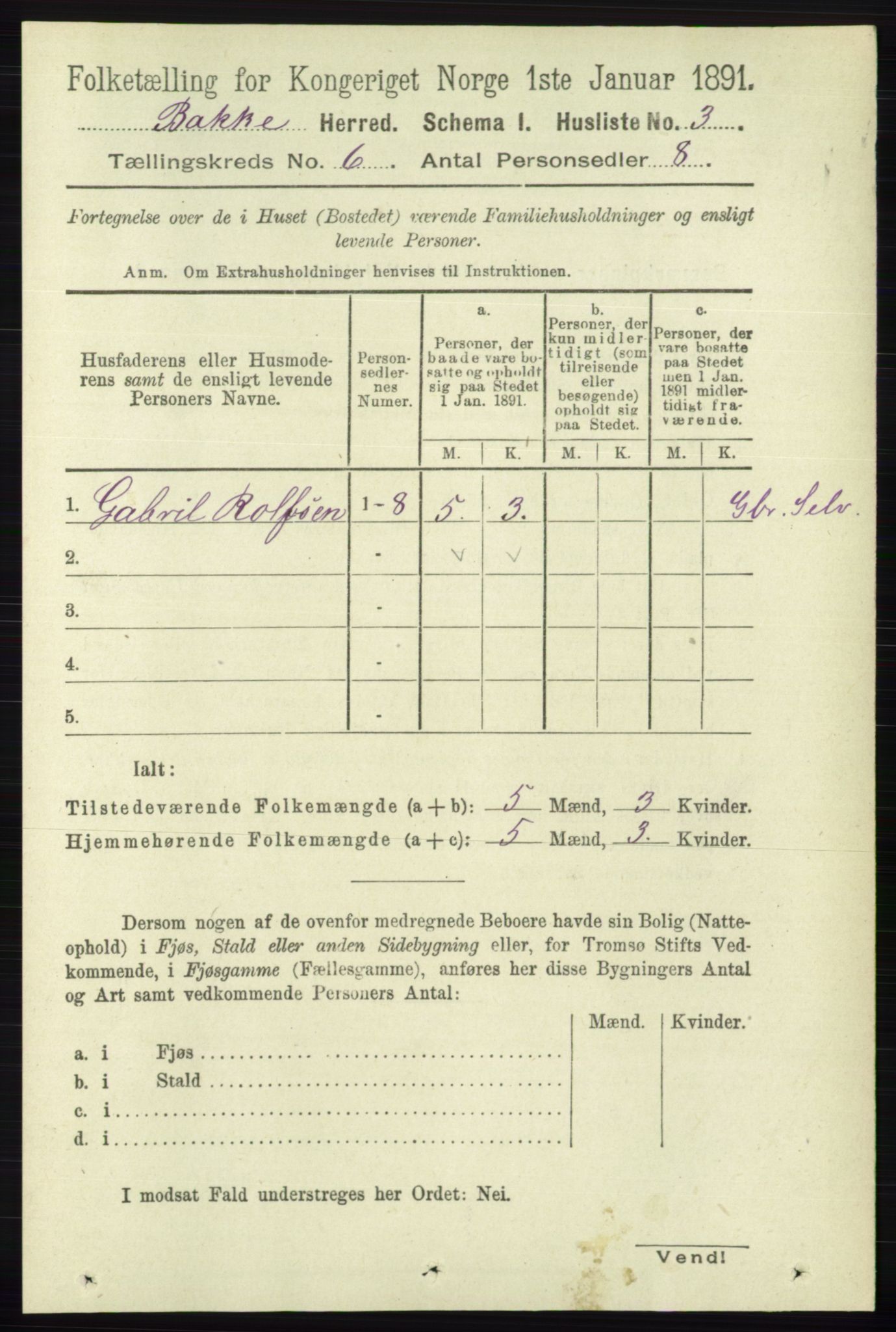 RA, 1891 census for 1045 Bakke, 1891, p. 1151