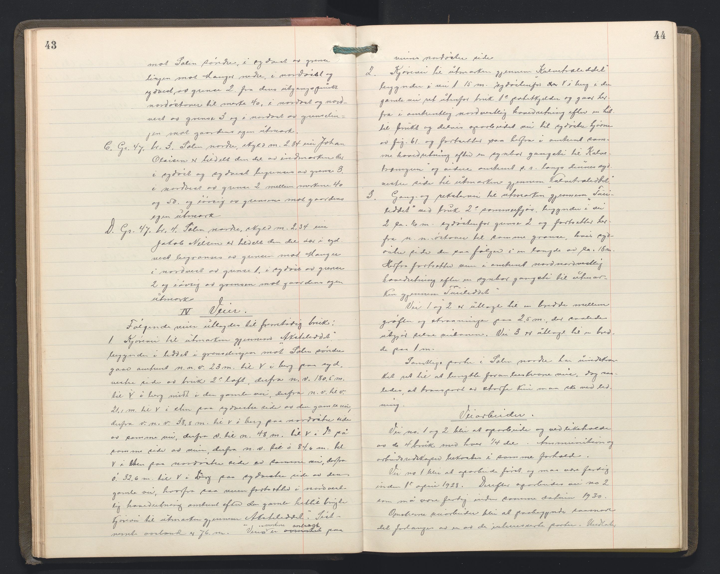 Hordaland jordskiftedøme - II Ytre Nordhordland jordskiftedistrikt, AV/SAB-A-6901/A/Aa/L0034: Forhandlingsprotokoll, 1923-1925, p. 43-44