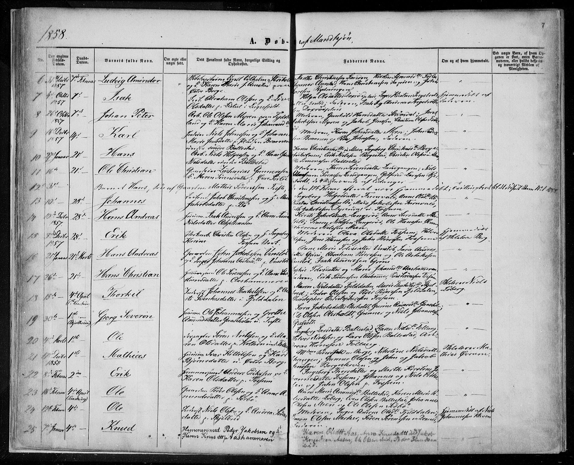 Gjerpen kirkebøker, SAKO/A-265/F/Fa/L0008a: Parish register (official) no. I 8A, 1857-1871, p. 7