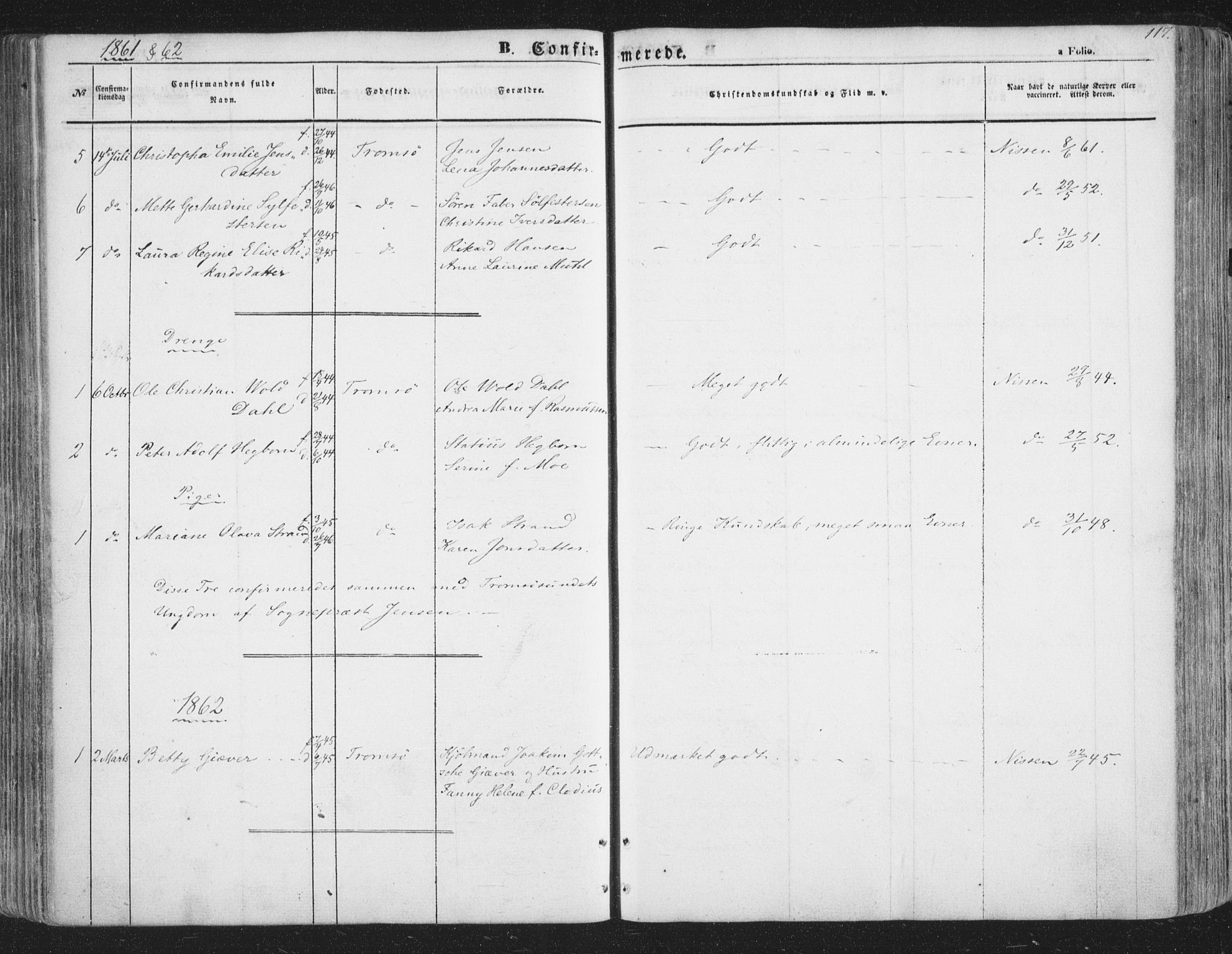 Tromsø sokneprestkontor/stiftsprosti/domprosti, SATØ/S-1343/G/Ga/L0011kirke: Parish register (official) no. 11, 1856-1865, p. 117