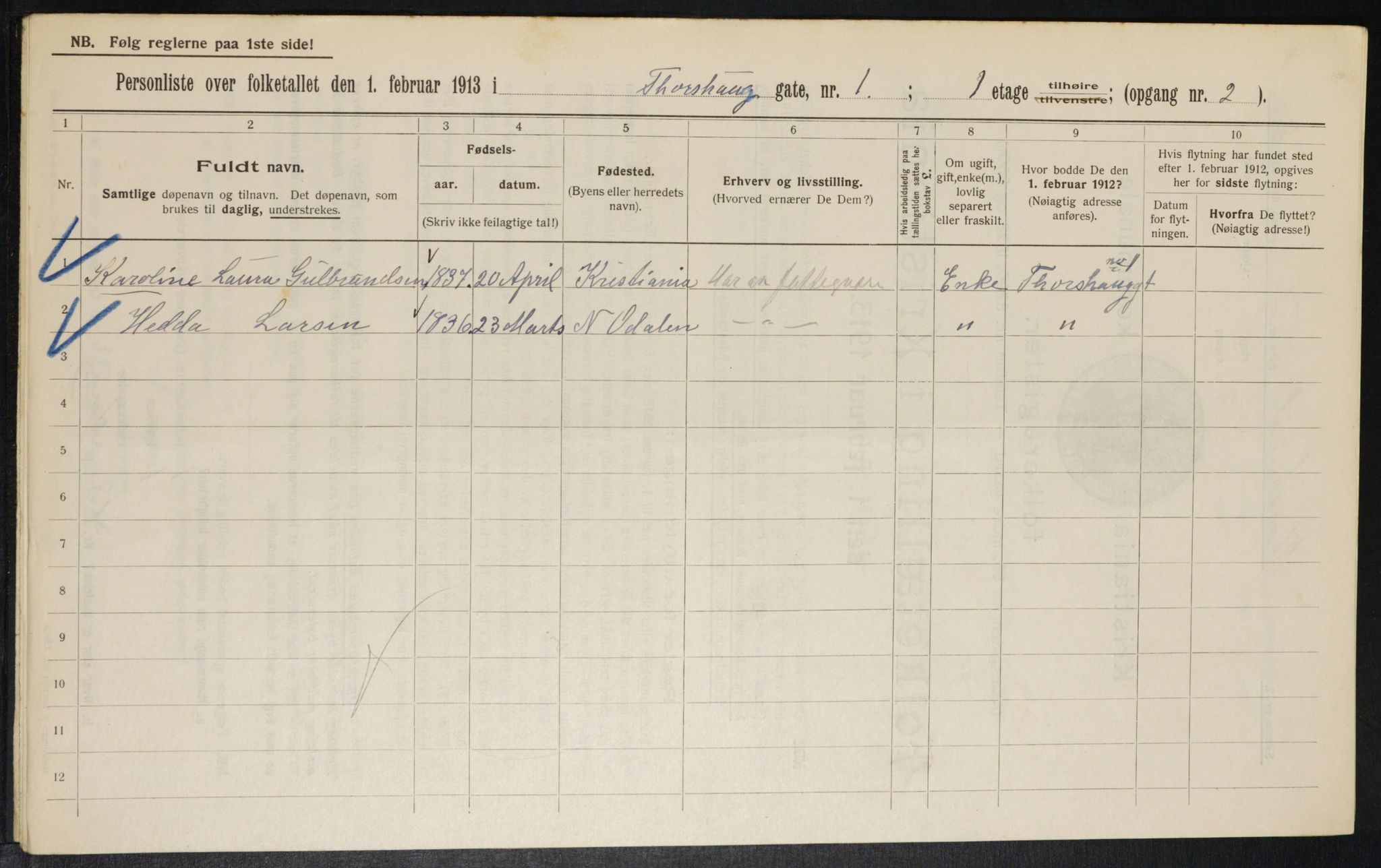 OBA, Municipal Census 1913 for Kristiania, 1913, p. 114409