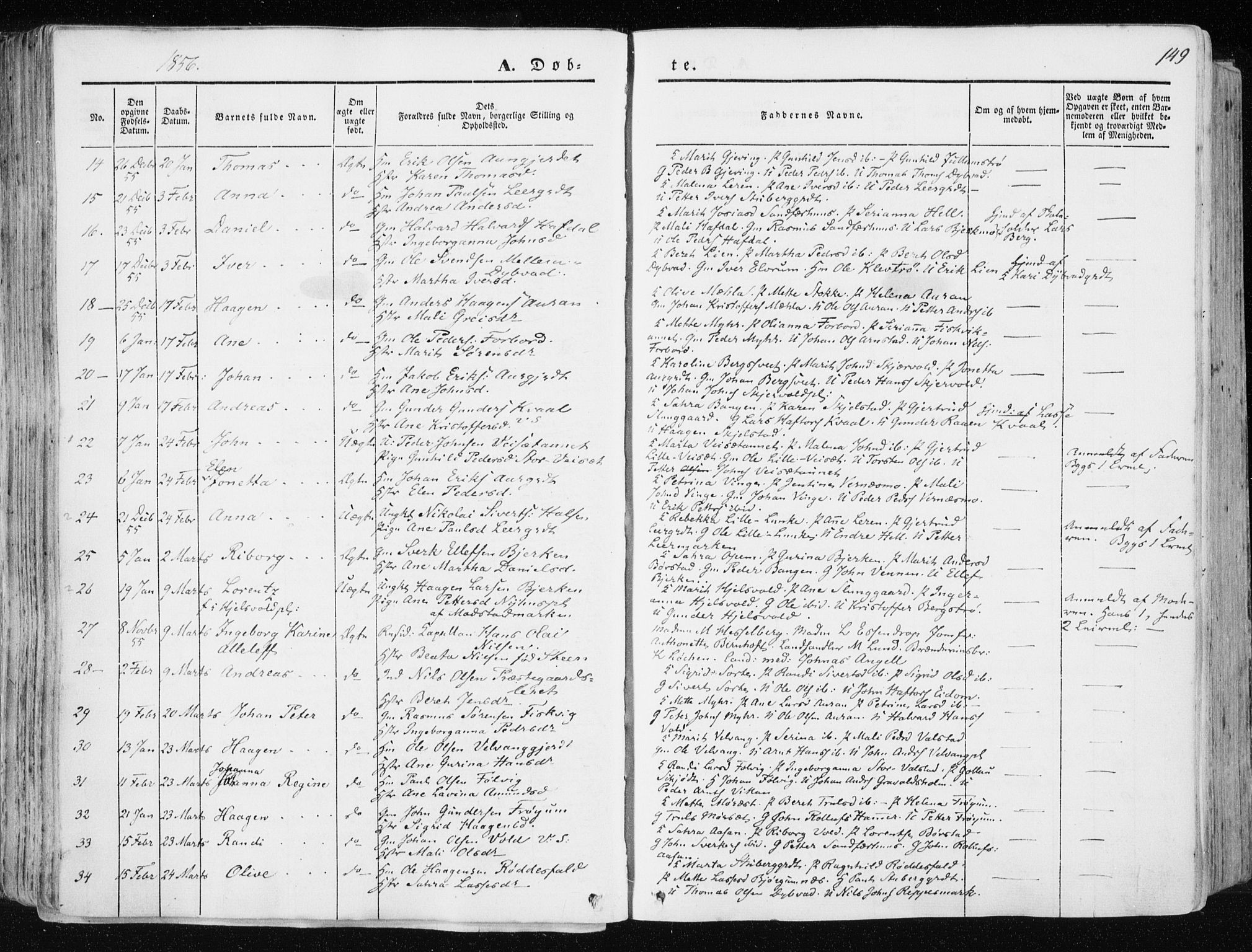 Ministerialprotokoller, klokkerbøker og fødselsregistre - Nord-Trøndelag, SAT/A-1458/709/L0074: Parish register (official) no. 709A14, 1845-1858, p. 149