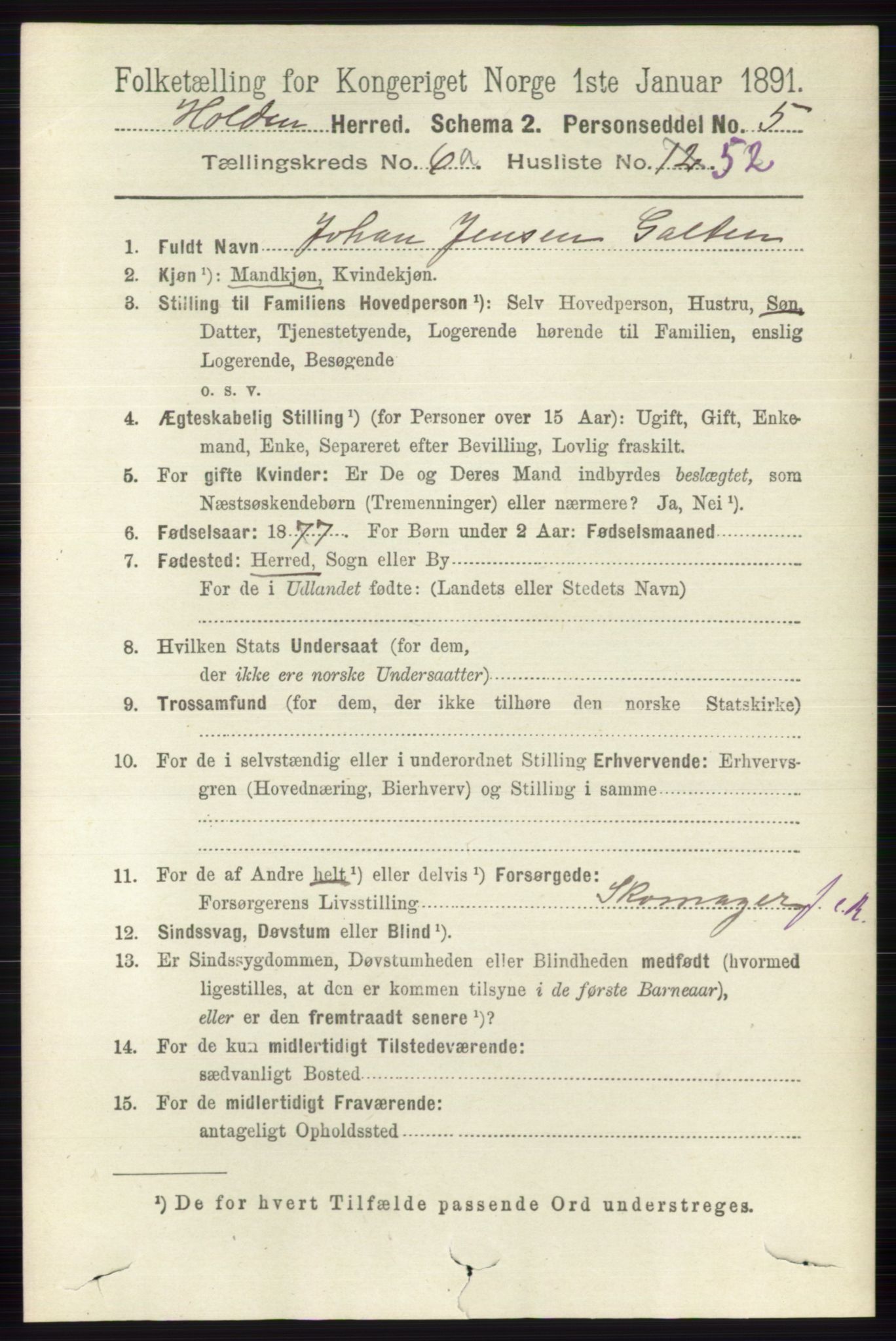 RA, 1891 census for 0819 Holla, 1891, p. 3154