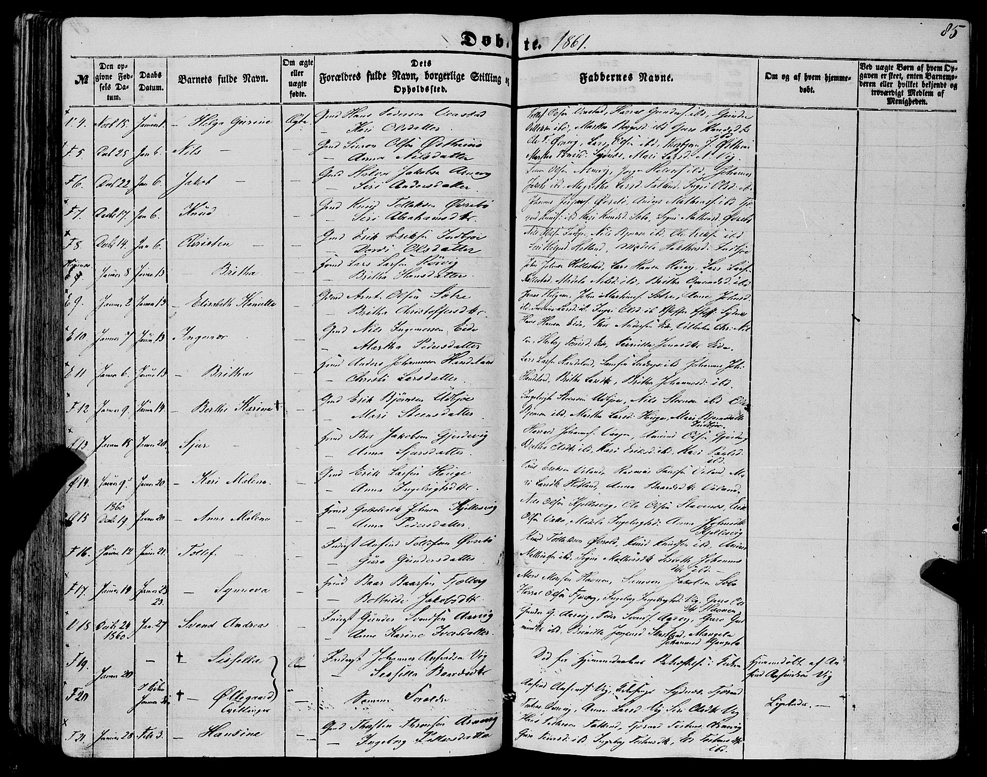 Fjelberg sokneprestembete, SAB/A-75201/H/Haa: Parish register (official) no. A 7, 1851-1867, p. 85