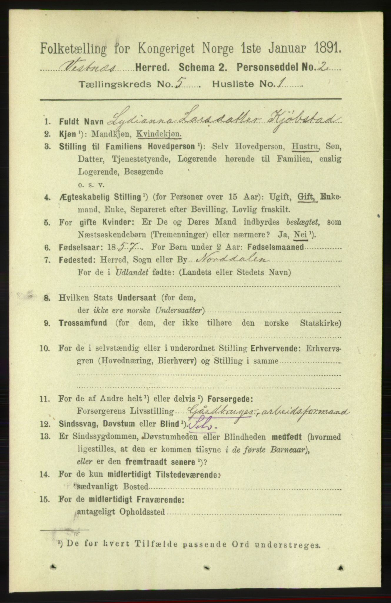 RA, 1891 census for 1535 Vestnes, 1891, p. 1829