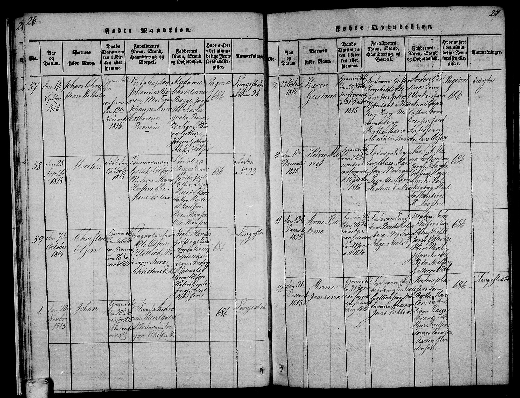 Larvik kirkebøker, SAKO/A-352/F/Fa/L0001: Parish register (official) no. I 1, 1814-1825, p. 26-27
