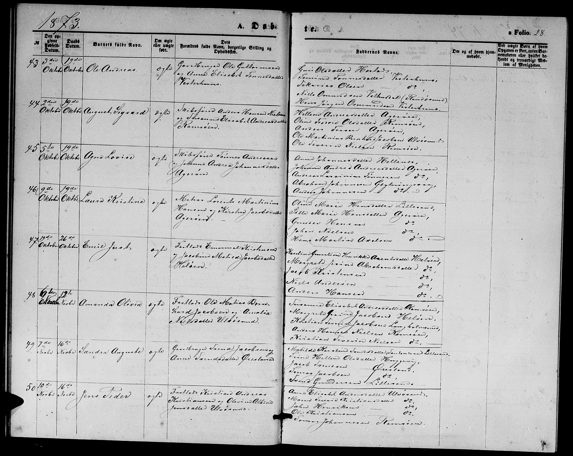 Høvåg sokneprestkontor, AV/SAK-1111-0025/F/Fb/L0003: Parish register (copy) no. B 3, 1870-1882, p. 28