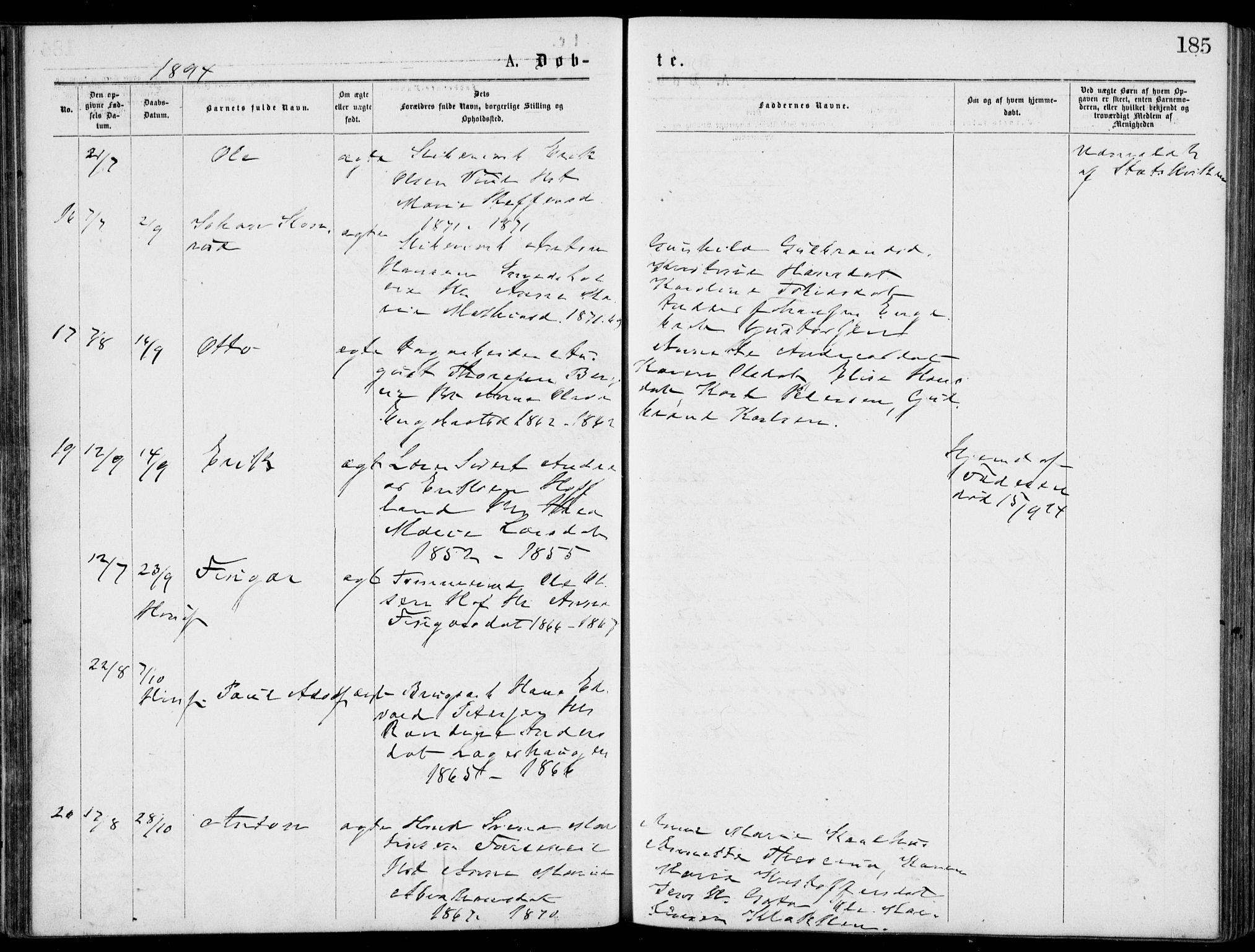 Norderhov kirkebøker, SAKO/A-237/G/Gb/L0001: Parish register (copy) no. II 1, 1876-1899, p. 185