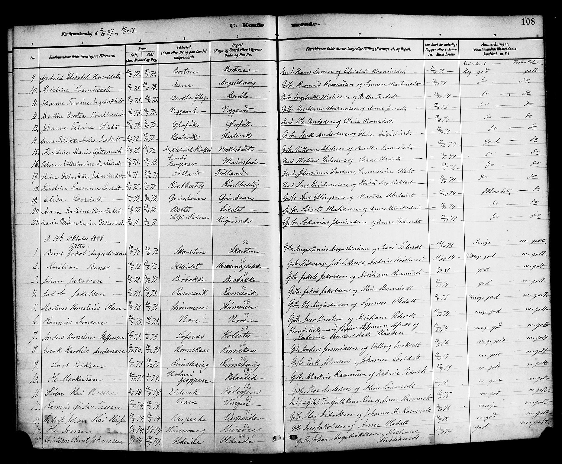 Davik sokneprestembete, AV/SAB-A-79701/H/Haa/Haad/L0001: Parish register (official) no. D 1, 1882-1900, p. 108