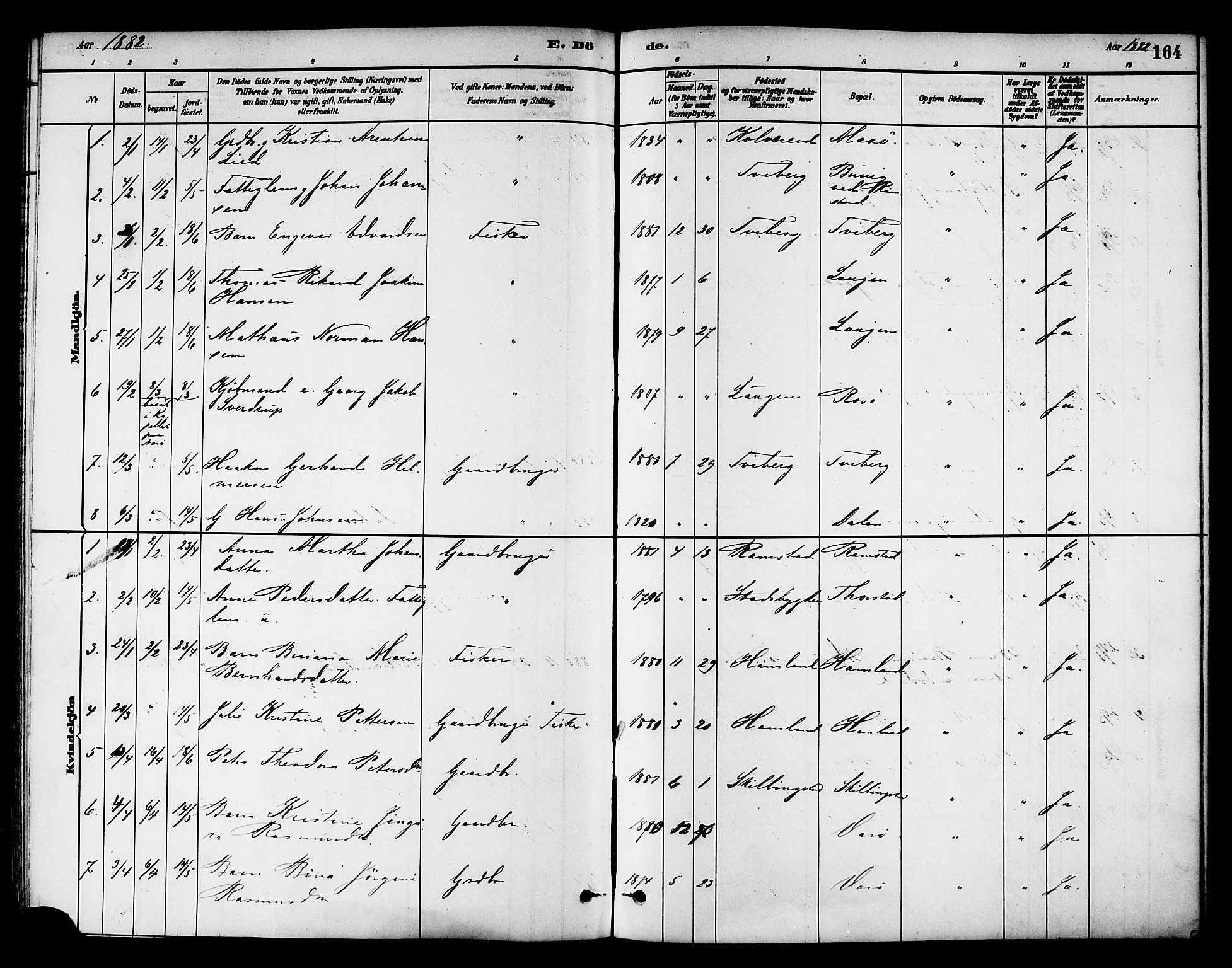 Ministerialprotokoller, klokkerbøker og fødselsregistre - Nord-Trøndelag, SAT/A-1458/784/L0672: Parish register (official) no. 784A07, 1880-1887, p. 164