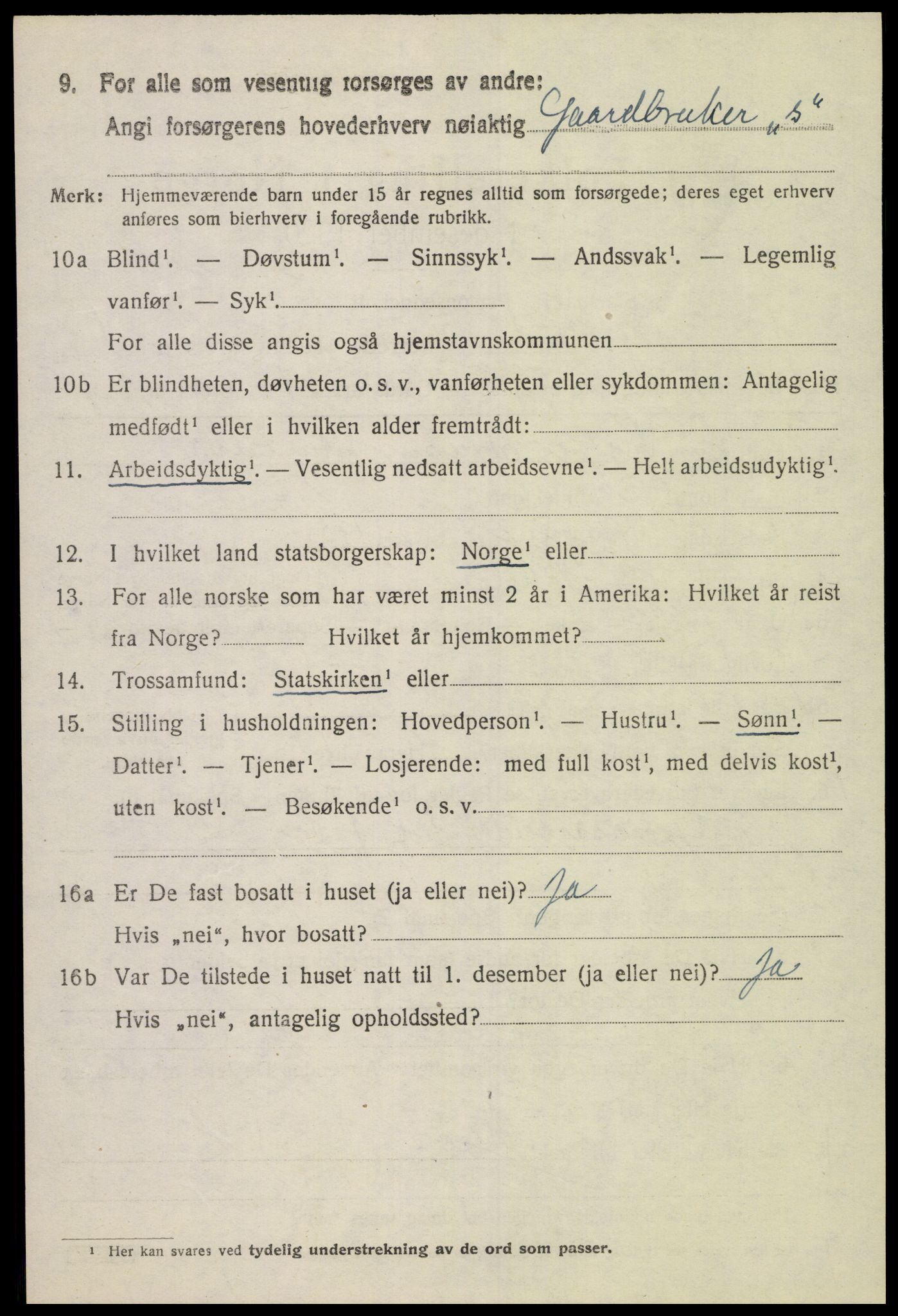 SAK, 1920 census for Bjelland, 1920, p. 1806