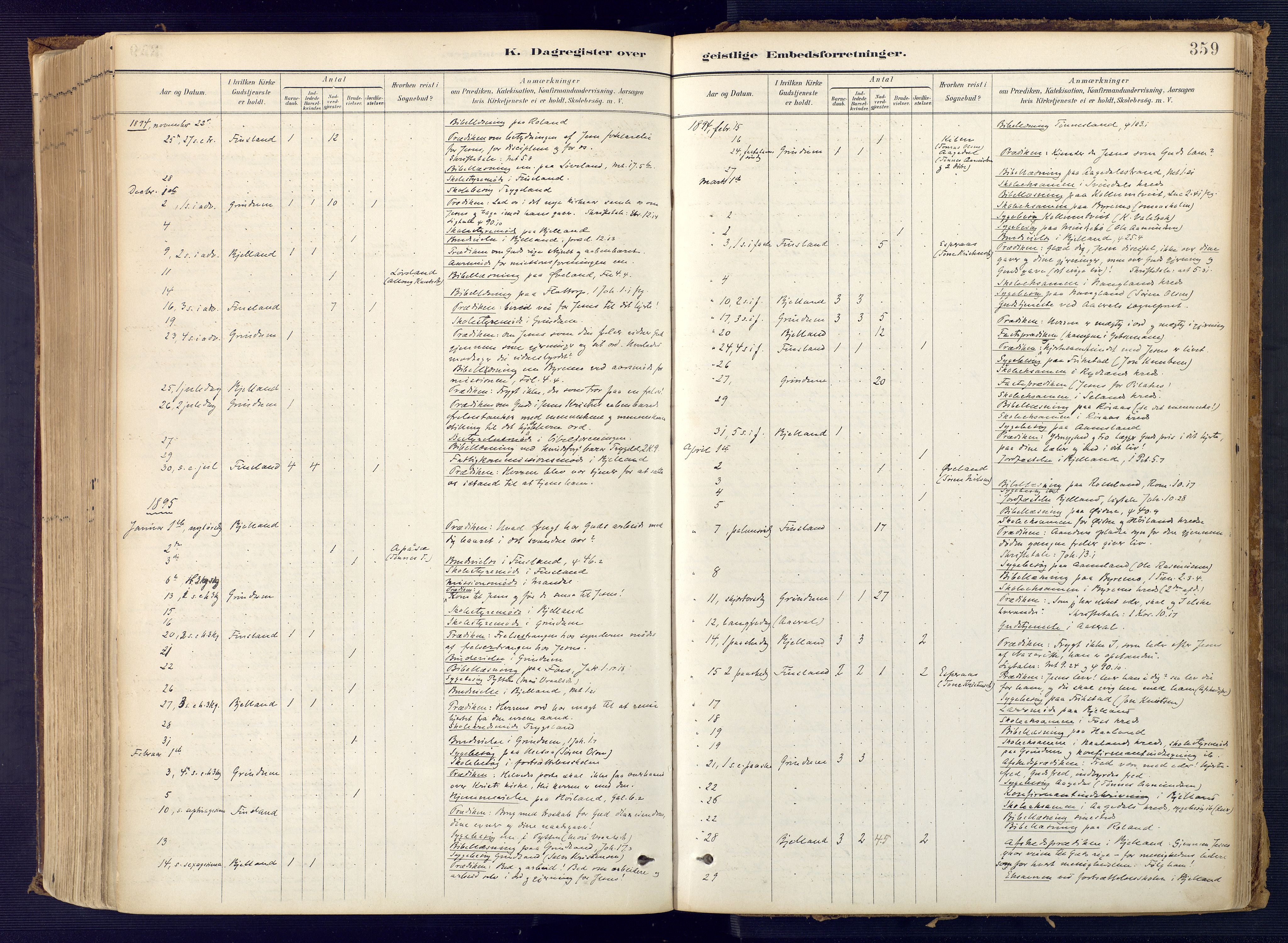 Bjelland sokneprestkontor, SAK/1111-0005/F/Fa/Faa/L0004: Parish register (official) no. A 4, 1887-1923, p. 359