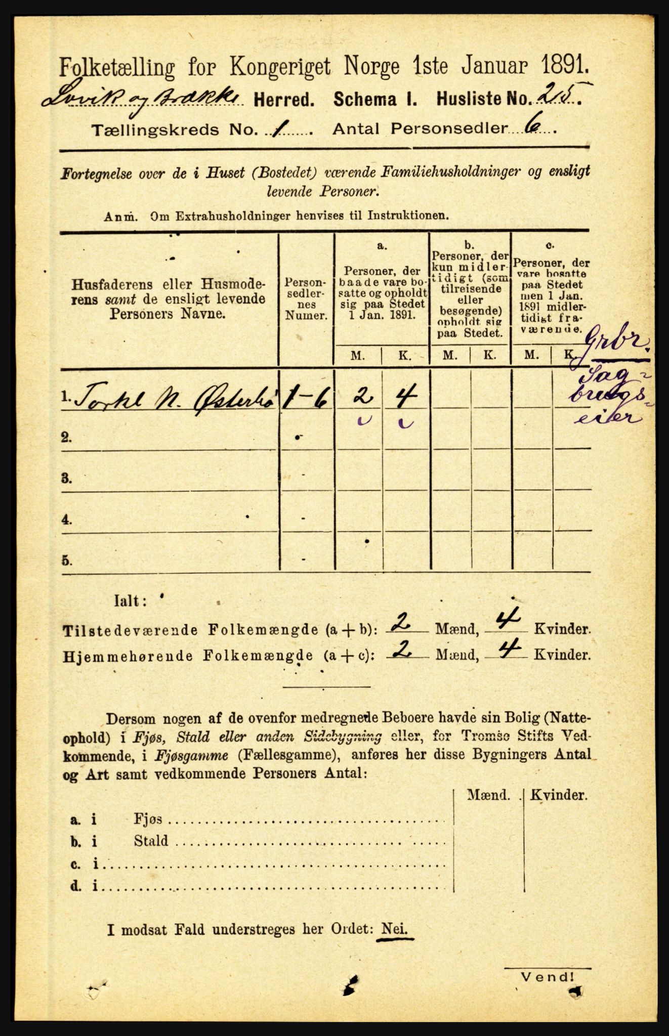 RA, 1891 census for 1415 Lavik og Brekke, 1891, p. 57