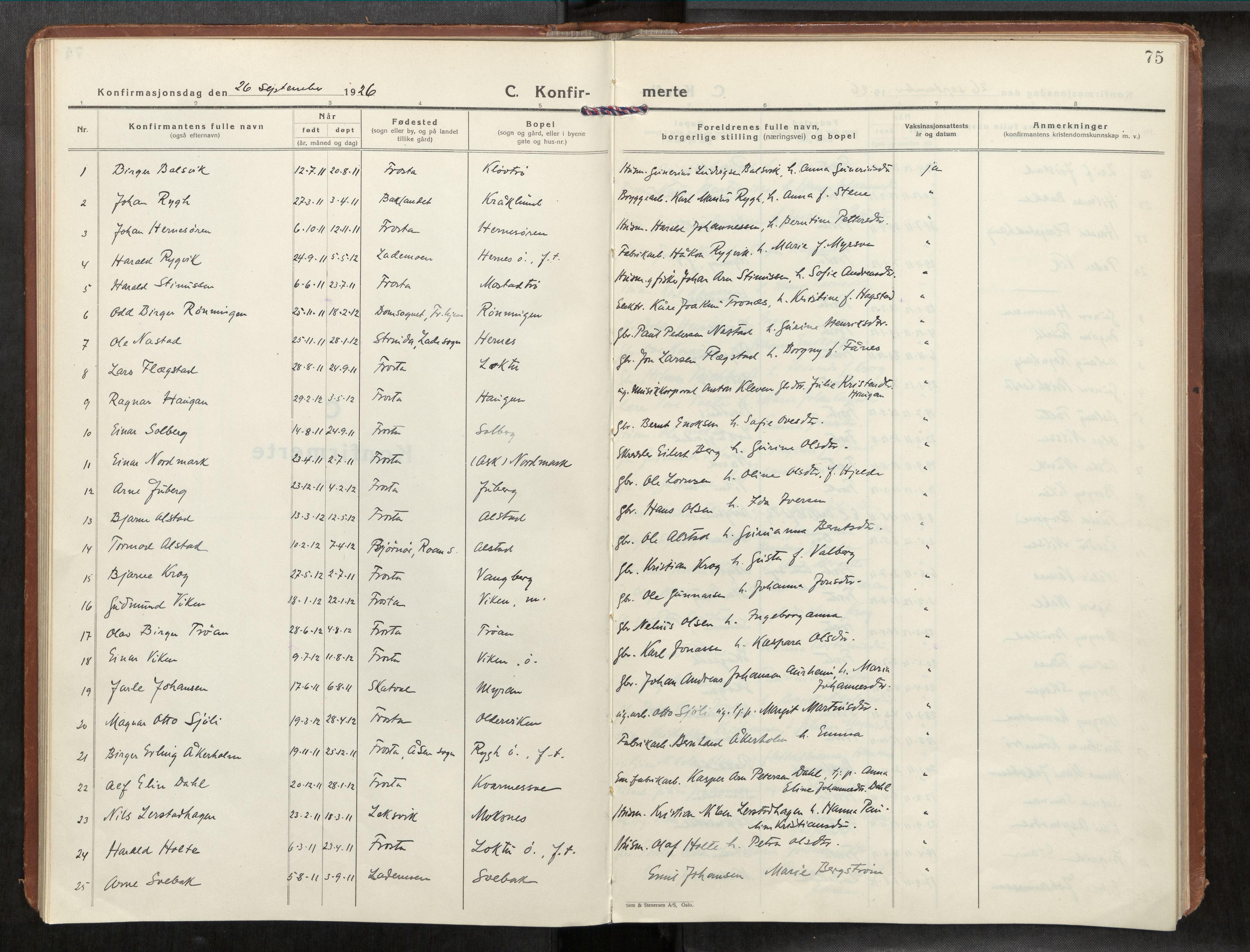 Frosta sokneprestkontor, AV/SAT-A-4380/2/H/Haa/L0001: Parish register (official) no. 1, 1926-1934, p. 75