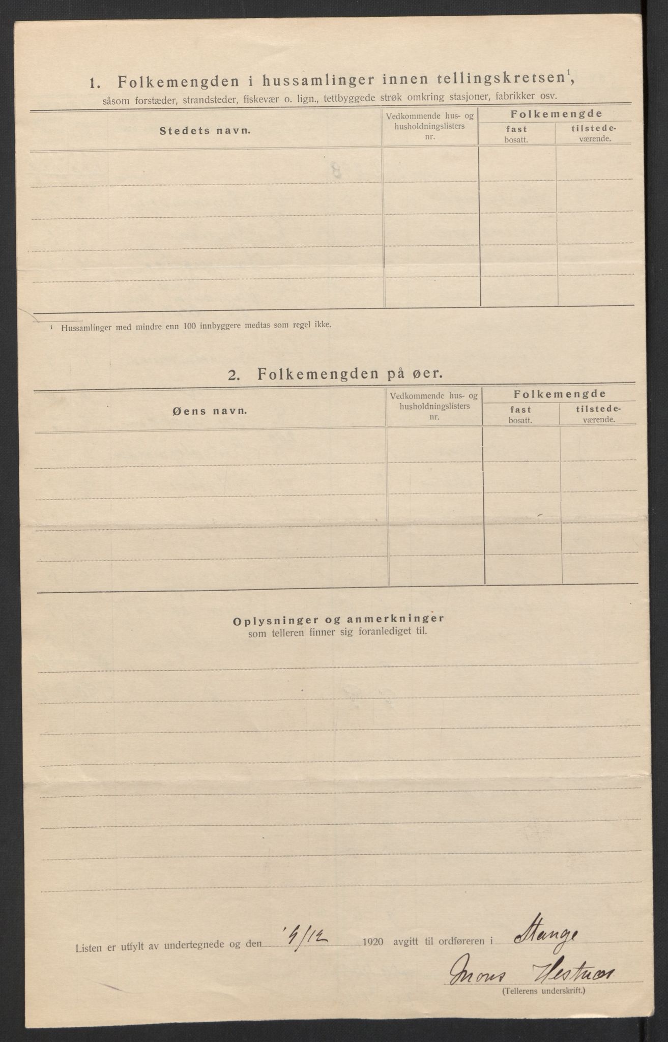 SAH, 1920 census for Stange, 1920, p. 52