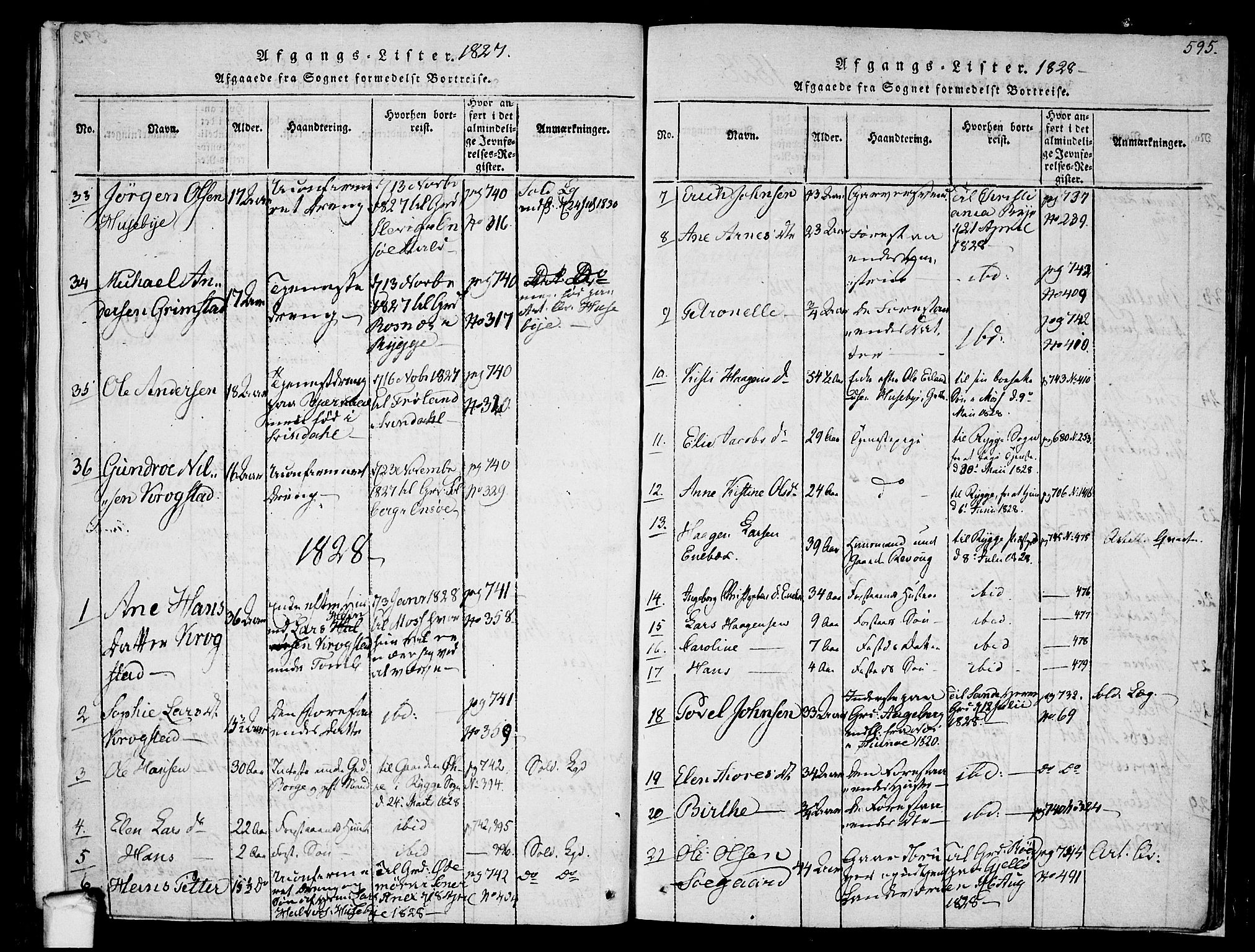 Råde prestekontor kirkebøker, AV/SAO-A-2009/F/Fa/L0004: Parish register (official) no. 4, 1814-1830, p. 594-595