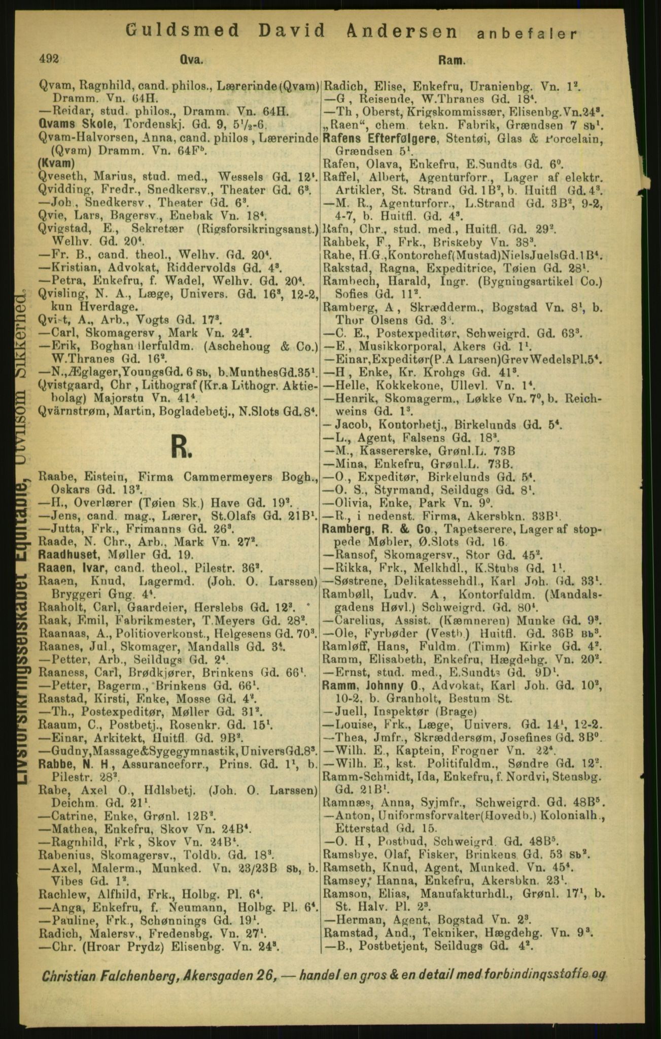 Kristiania/Oslo adressebok, PUBL/-, 1897, p. 492