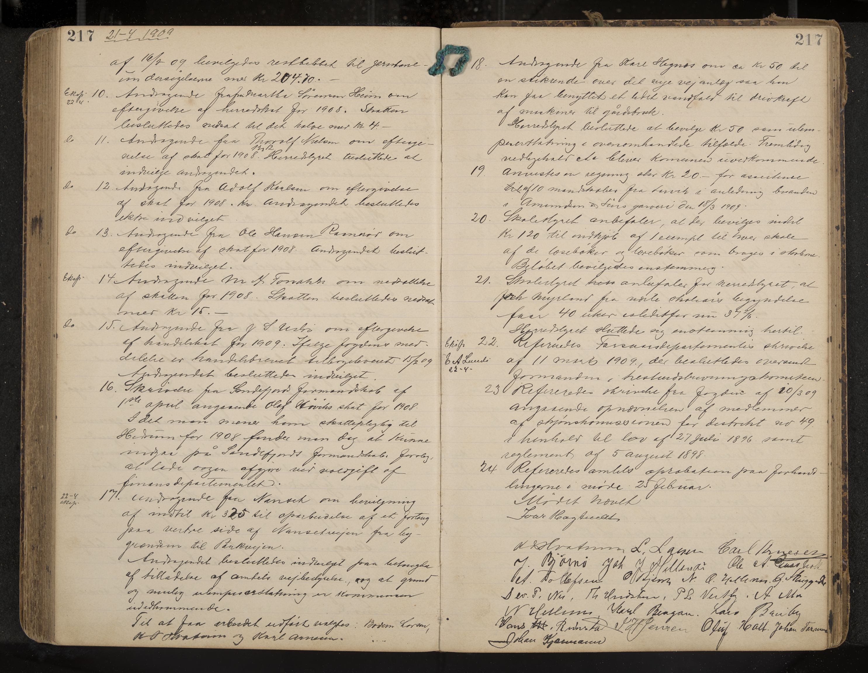 Hedrum formannskap og sentraladministrasjon, IKAK/0727021/A/Aa/L0005: Møtebok, 1899-1911, p. 217