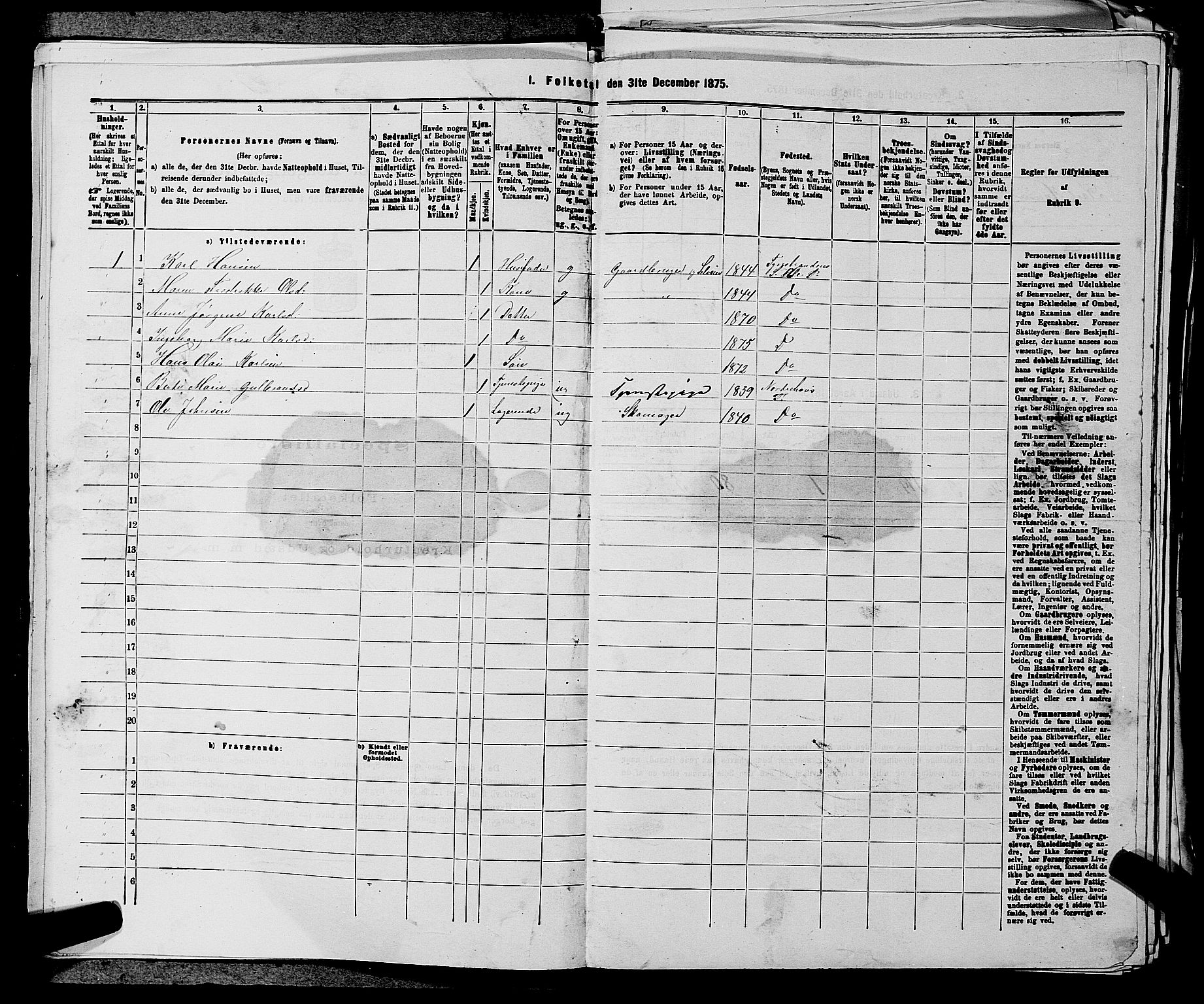 SAKO, 1875 census for 0612P Hole, 1875, p. 1174