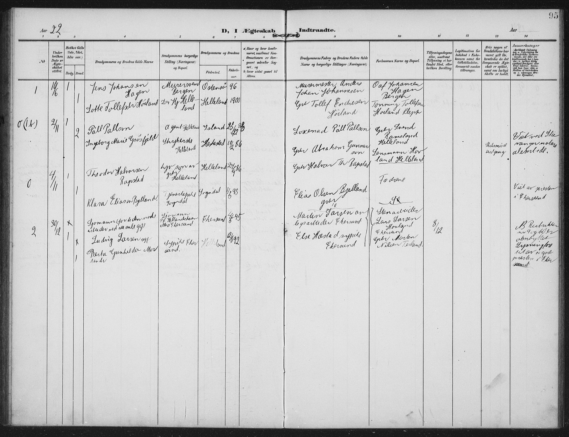 Helleland sokneprestkontor, SAST/A-101810: Parish register (official) no. A 12, 1906-1923, p. 95