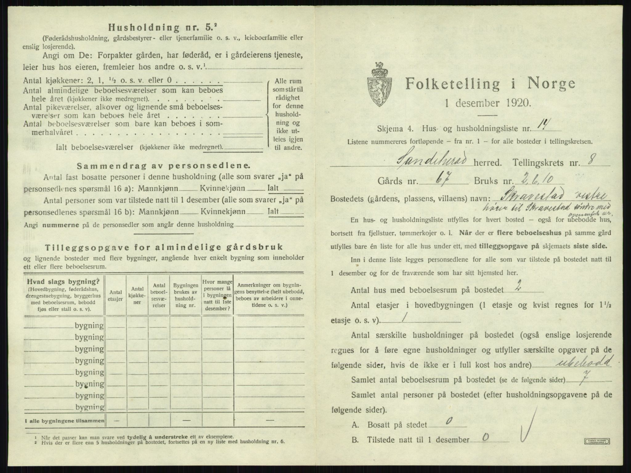 SAKO, 1920 census for Sandeherred, 1920, p. 1620