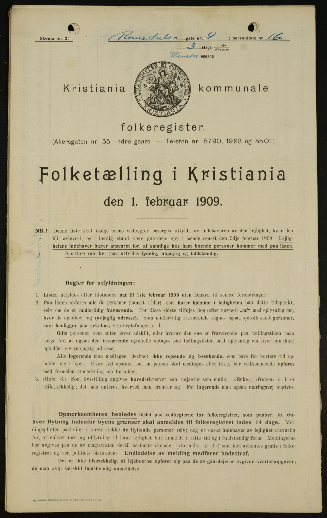 OBA, Municipal Census 1909 for Kristiania, 1909, p. 75536