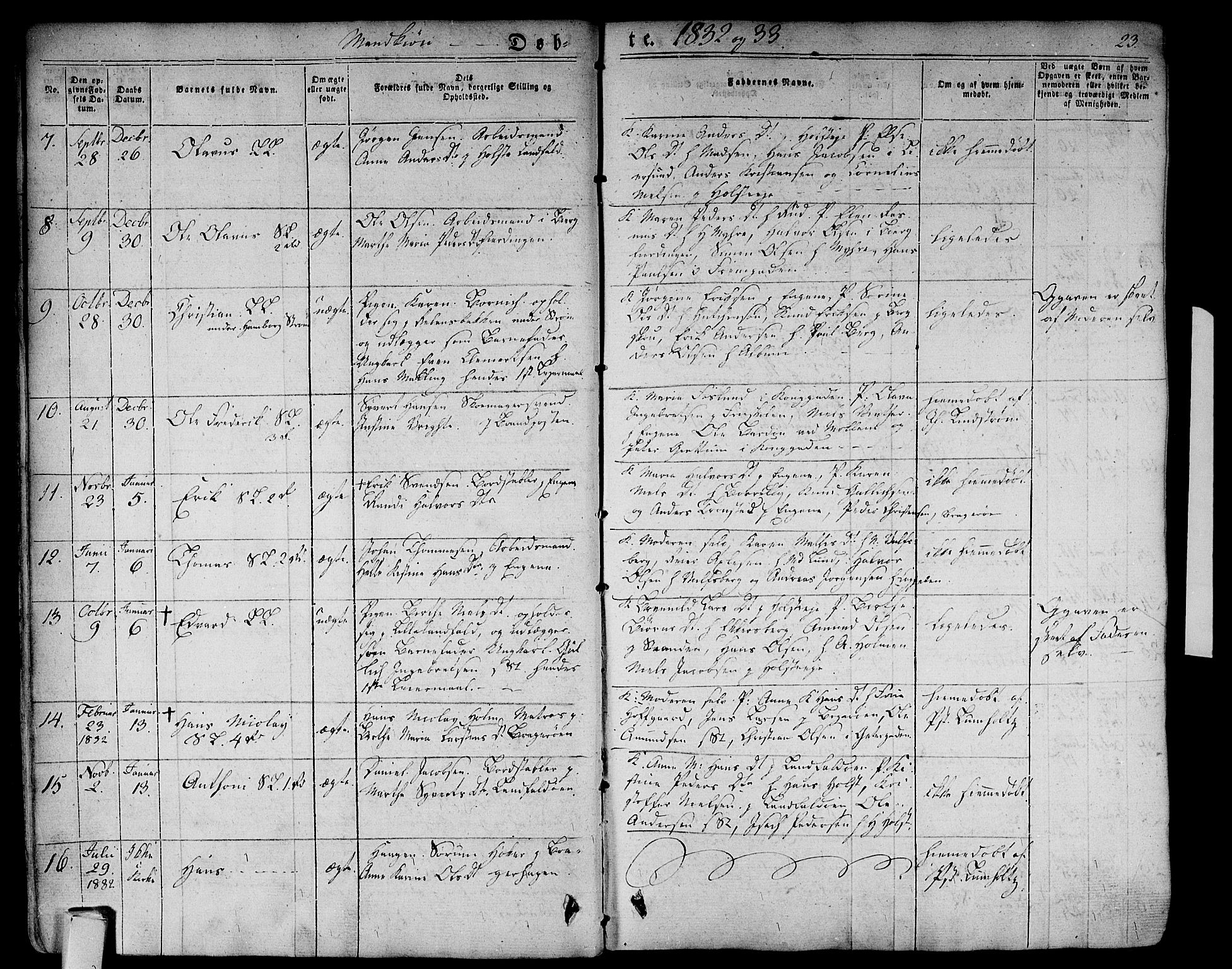 Bragernes kirkebøker, AV/SAKO-A-6/F/Fb/L0001: Parish register (official) no. II 1, 1830-1847, p. 23