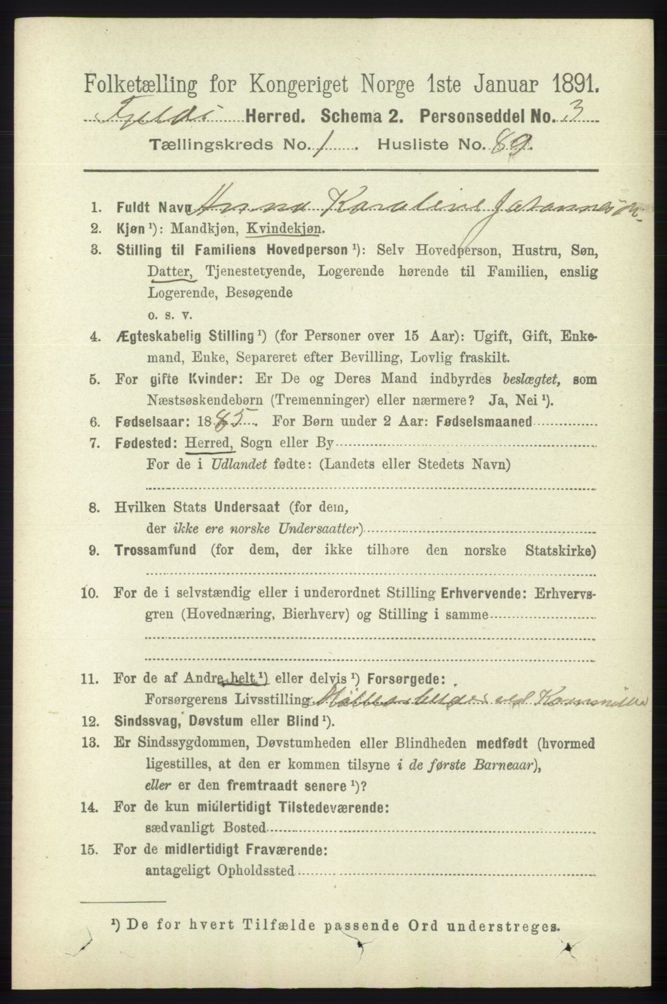 RA, 1891 census for 1246 Fjell, 1891, p. 614