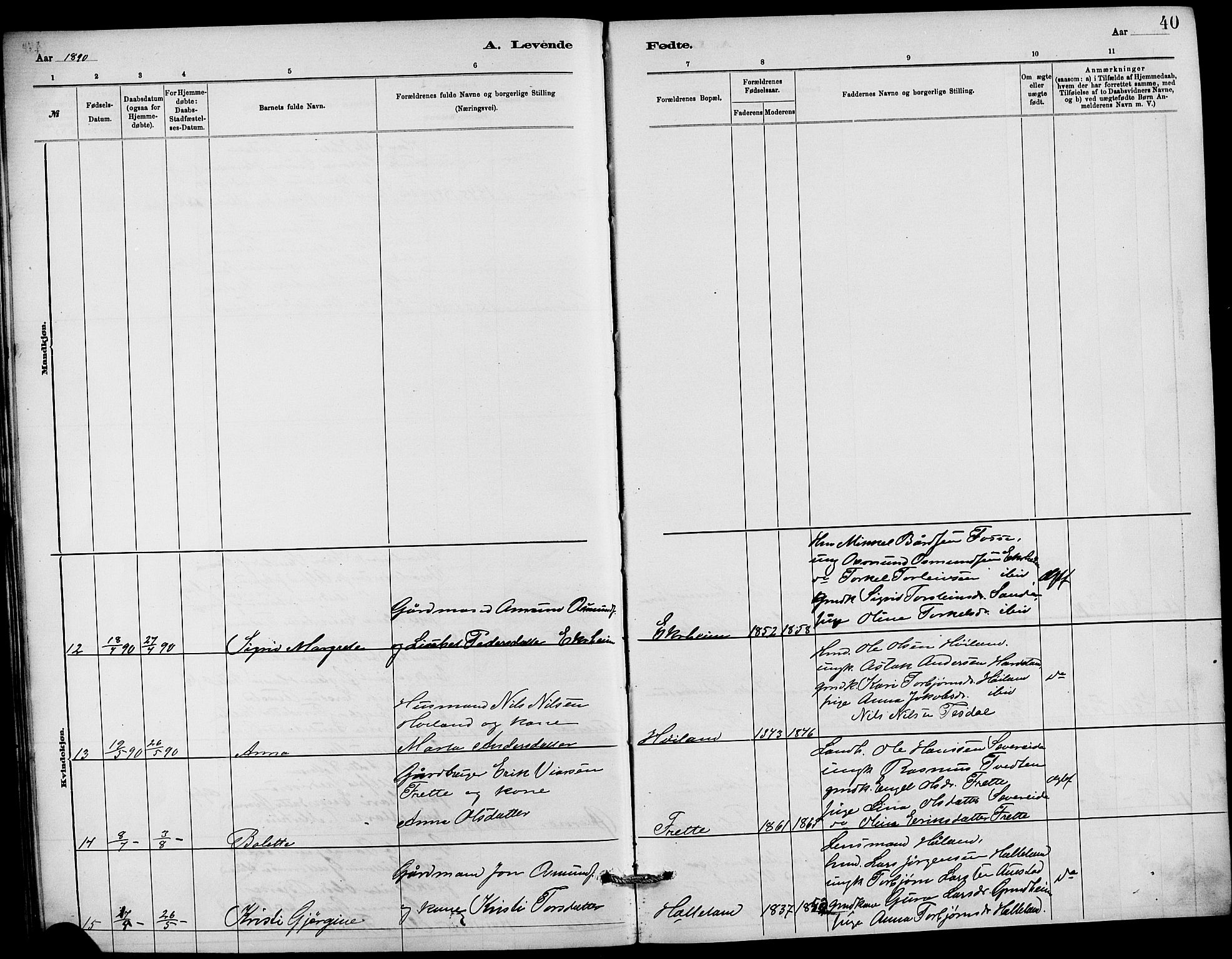 Etne sokneprestembete, AV/SAB-A-75001/H/Hab: Parish register (copy) no. C 4, 1879-1896, p. 40