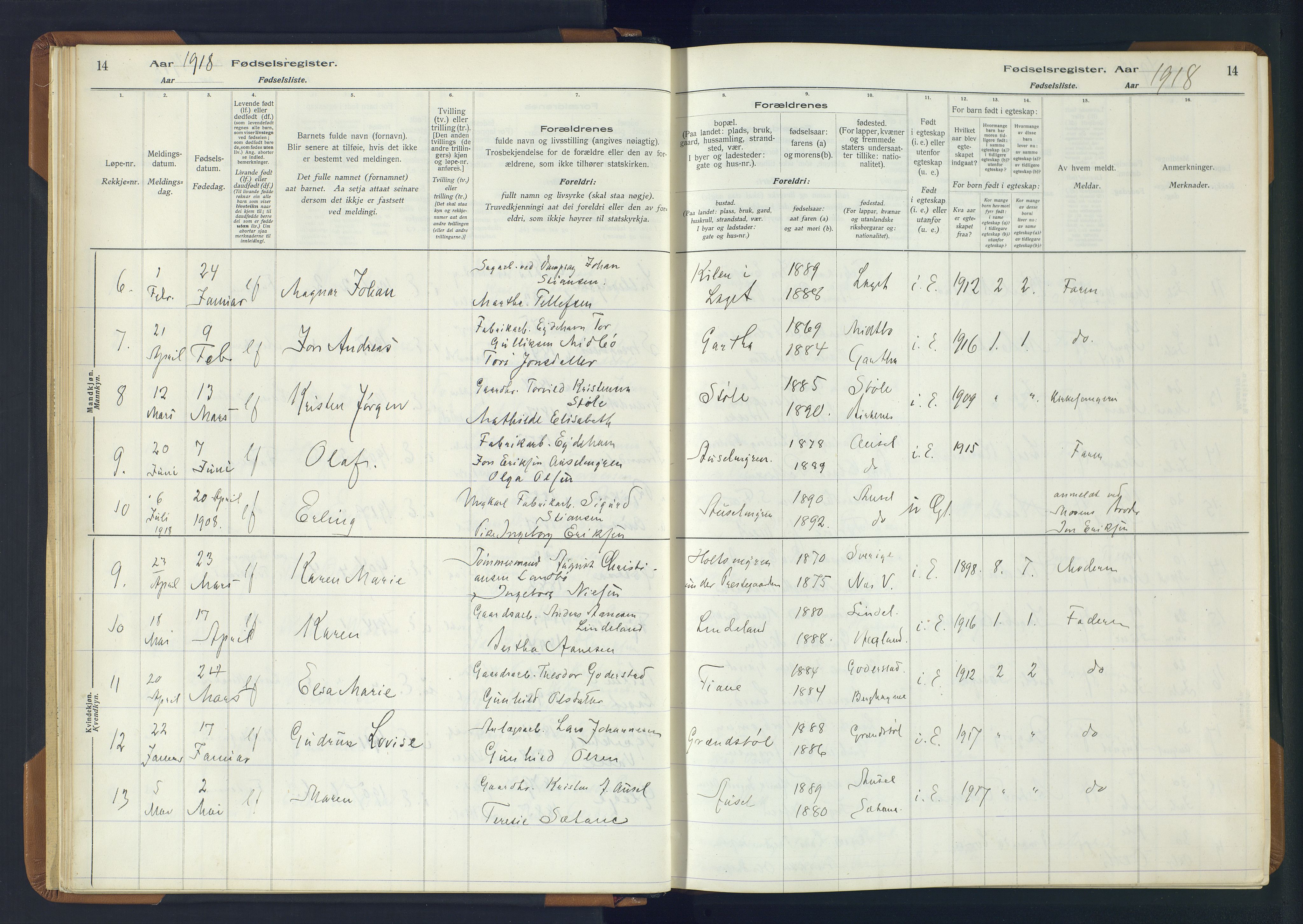 Holt sokneprestkontor, AV/SAK-1111-0021/J/Ja/L0001: Birth register no. II.4.1, 1916-1946, p. 14