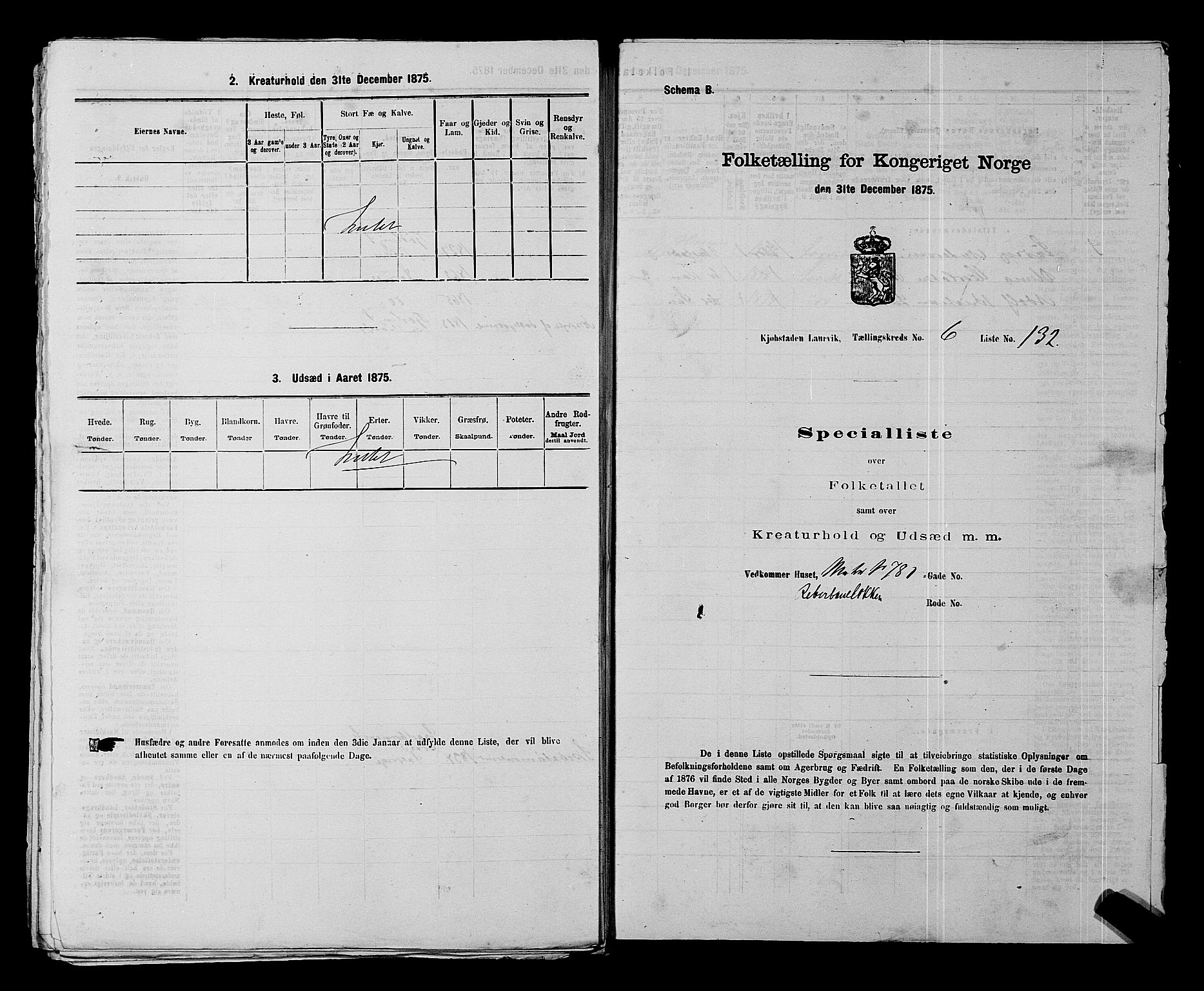 SAKO, 1875 census for 0707P Larvik, 1875, p. 1422